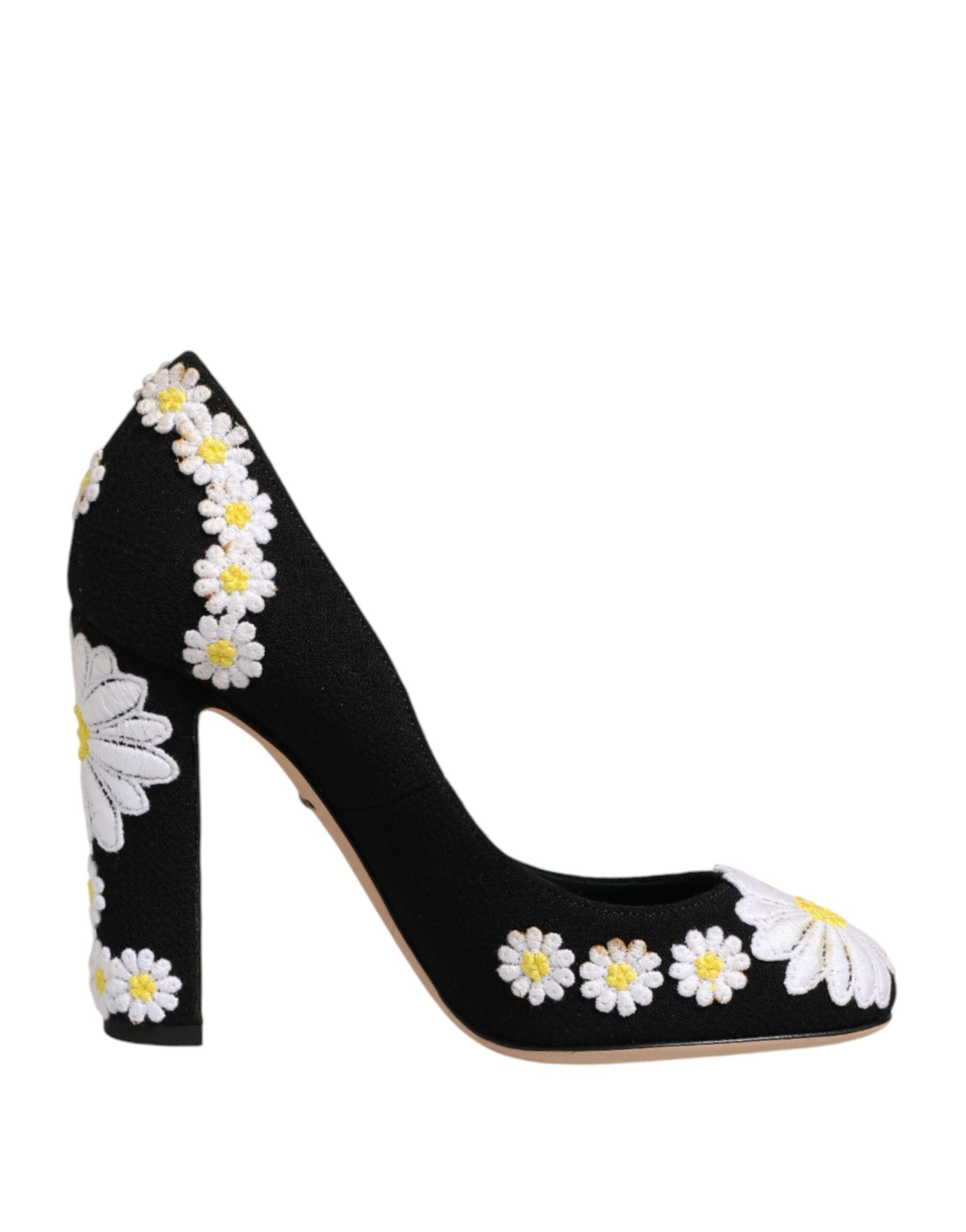 Dolce & Gabbana Black Wool Suede Daisy Heels Pump Shoes | Regal Royce