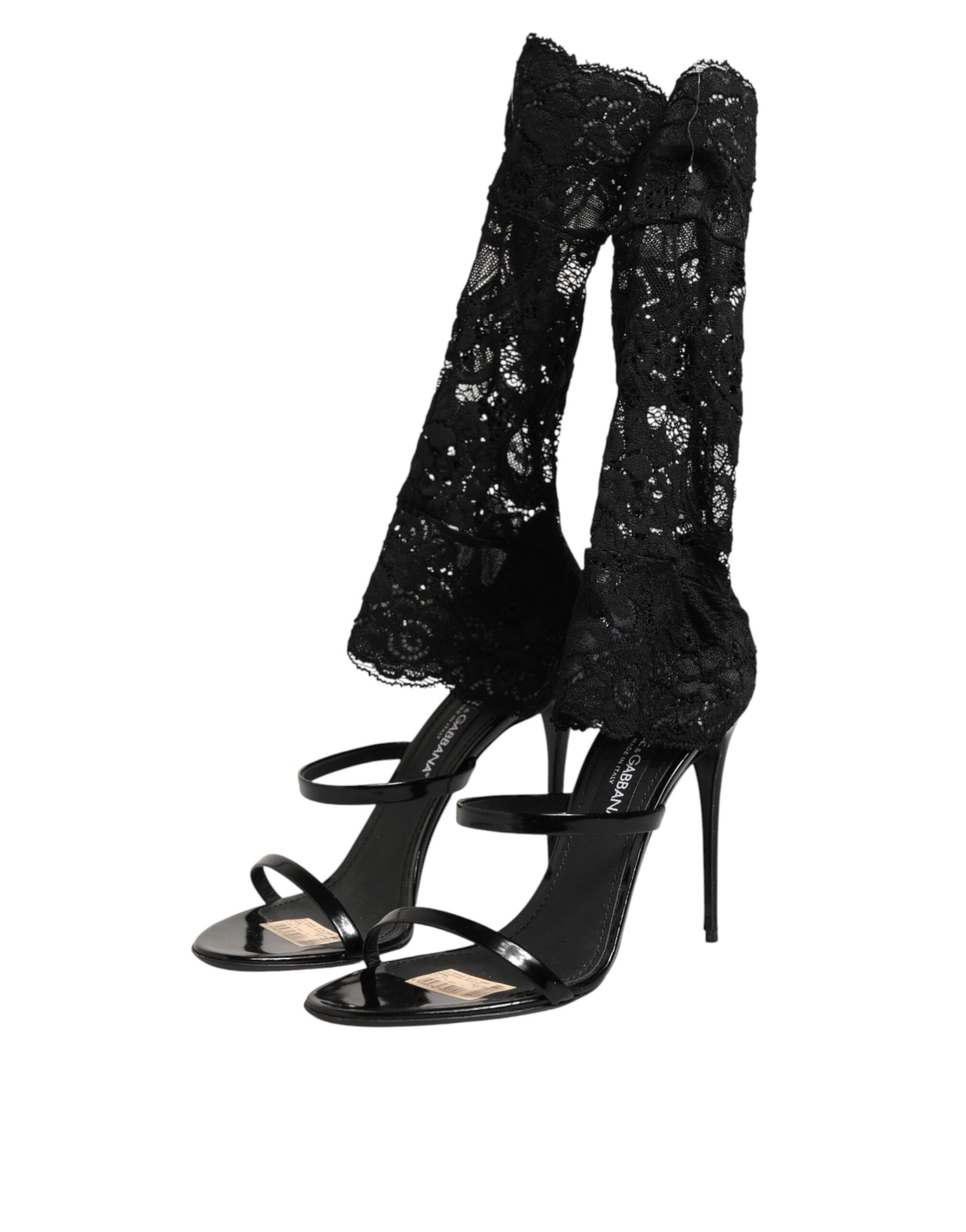 Dolce & Gabbana Black Floral Lace Heels SANDALS Shoes | Regal Royce