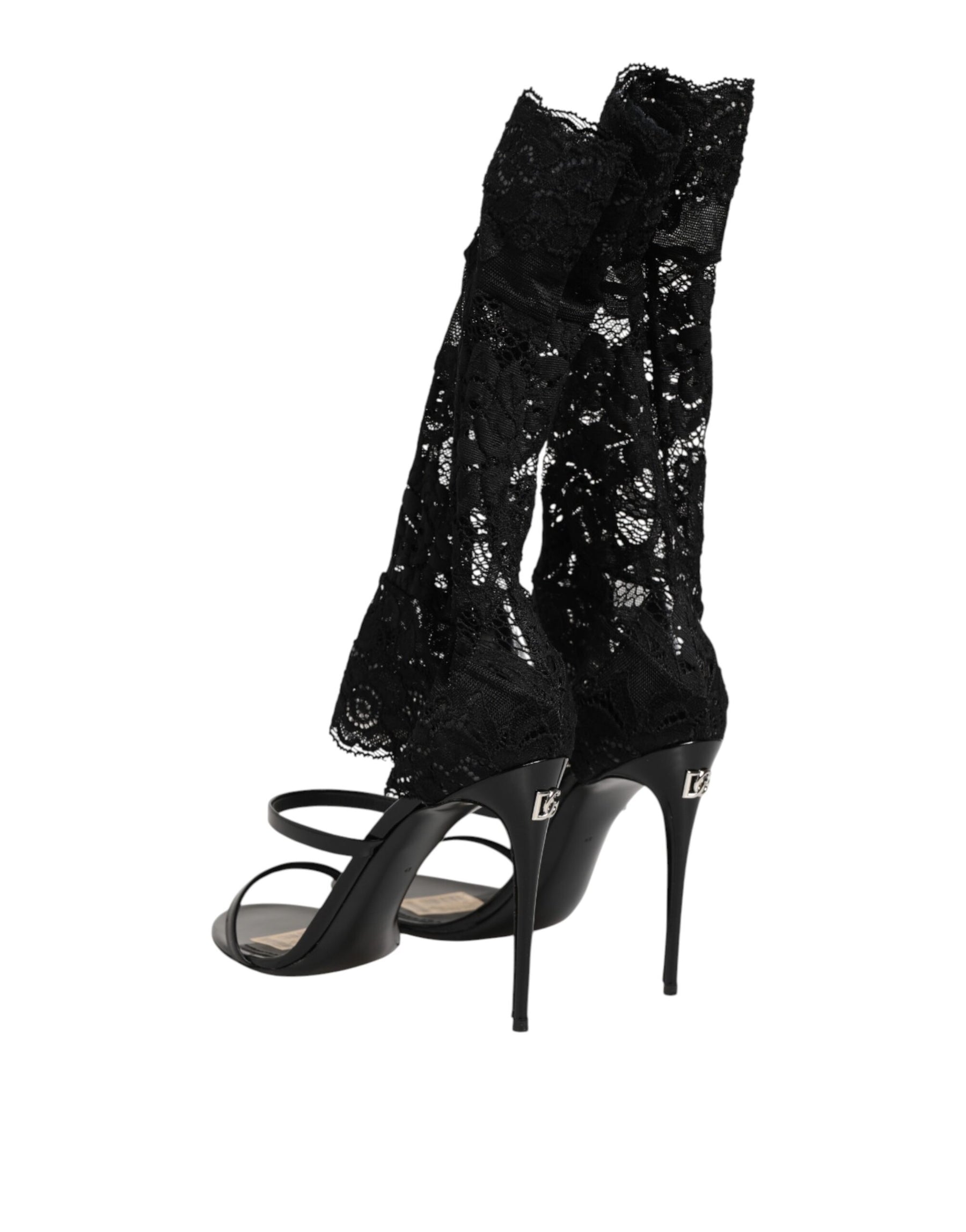 Dolce & Gabbana Black Floral Lace Heels SANDALS Shoes | Regal Royce