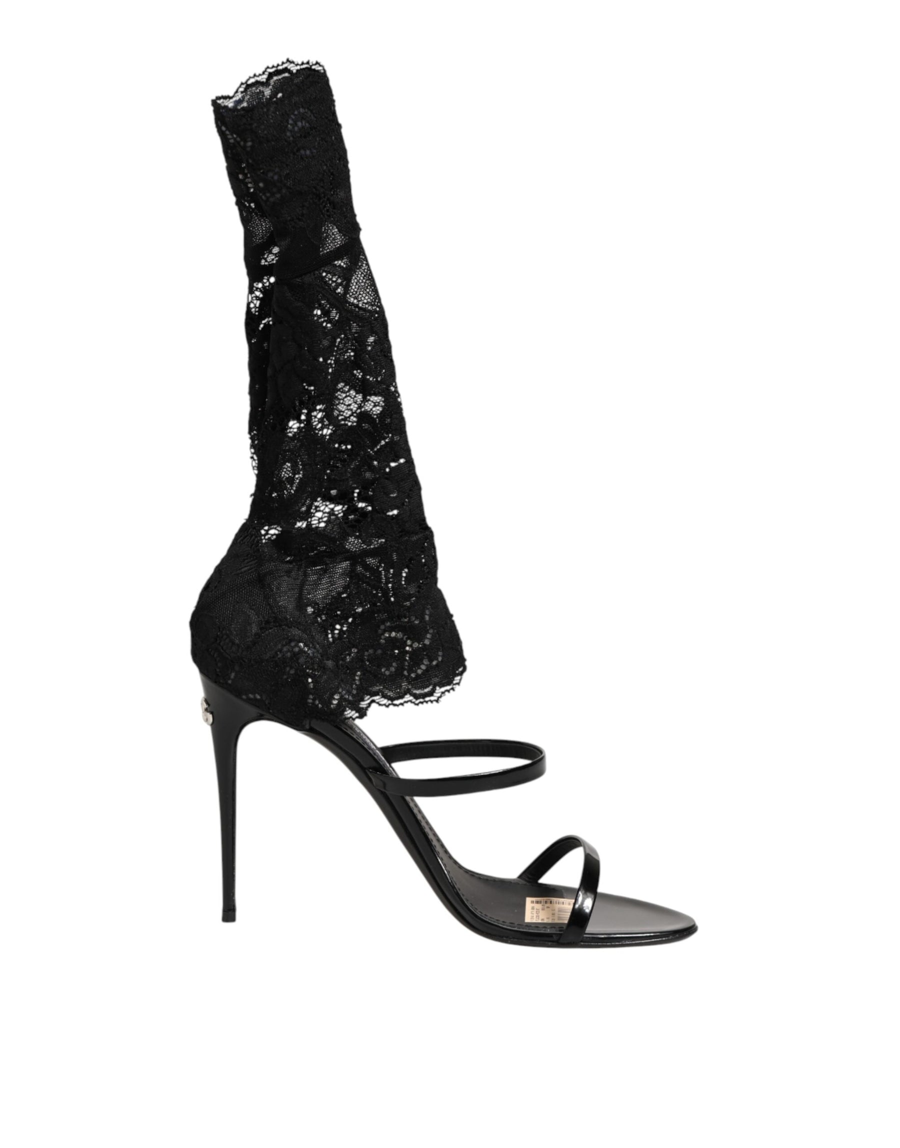 Dolce & Gabbana Black Floral Lace Heels SANDALS Shoes | Regal Royce