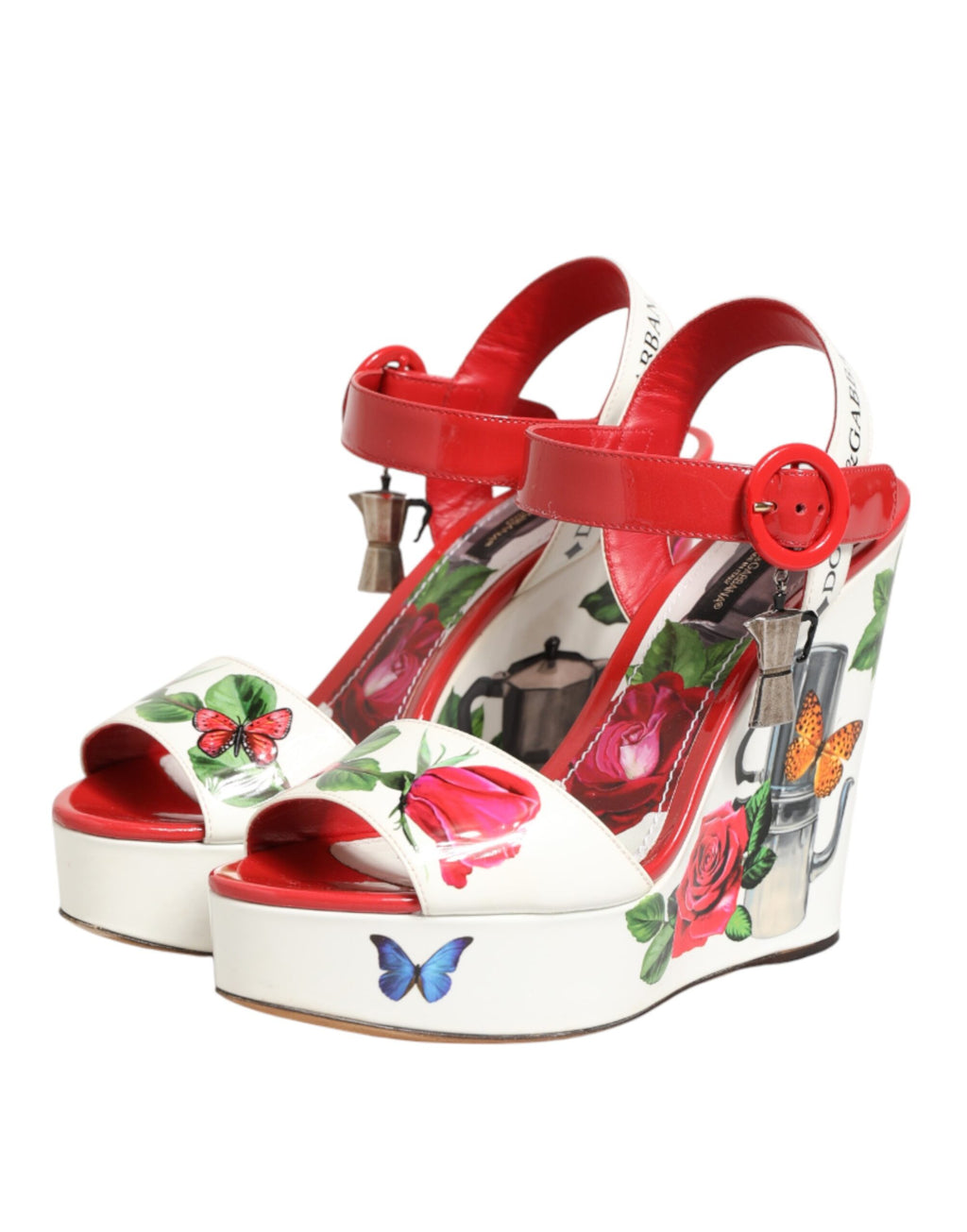 Dolce & Gabbana White Floral Ankle Strap Wedge Sandals Shoes