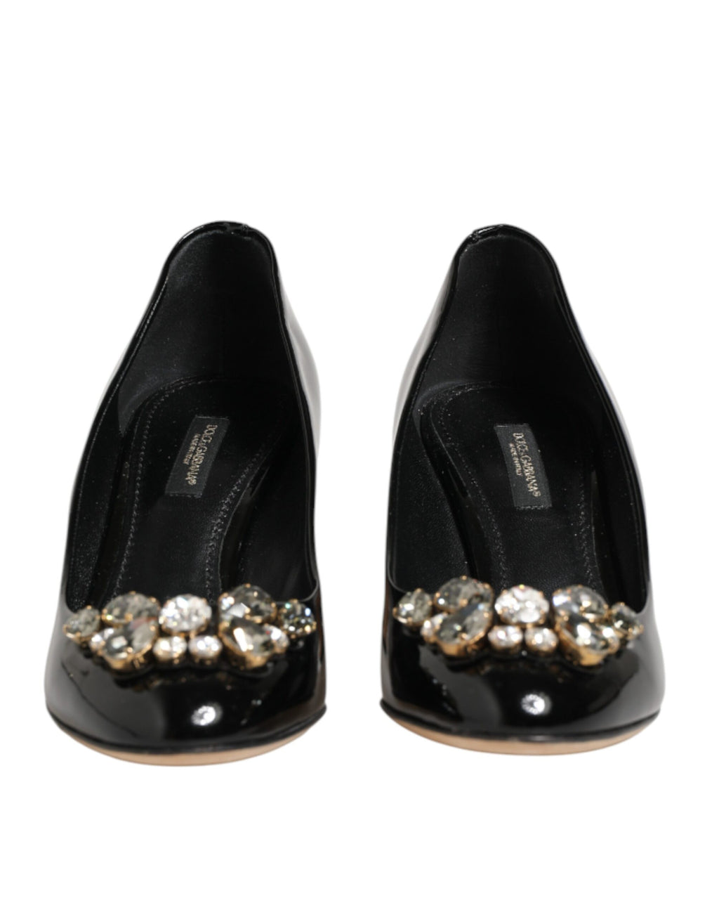 Dolce & Gabbana Black Leather Crystals Heels Pumps Shoes