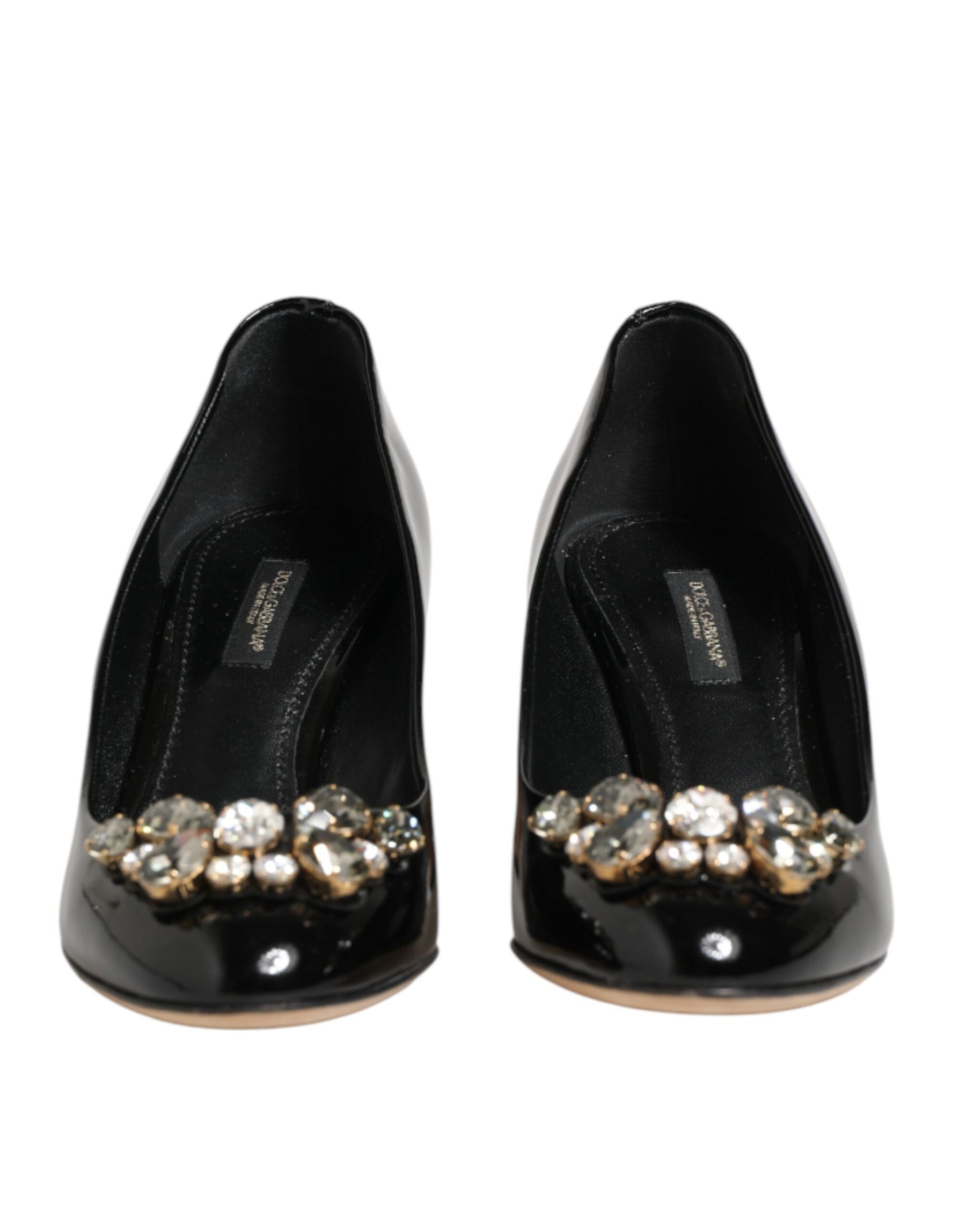 Dolce & Gabbana Black Leather Crystals Heels Pumps Shoes | Regal Royce