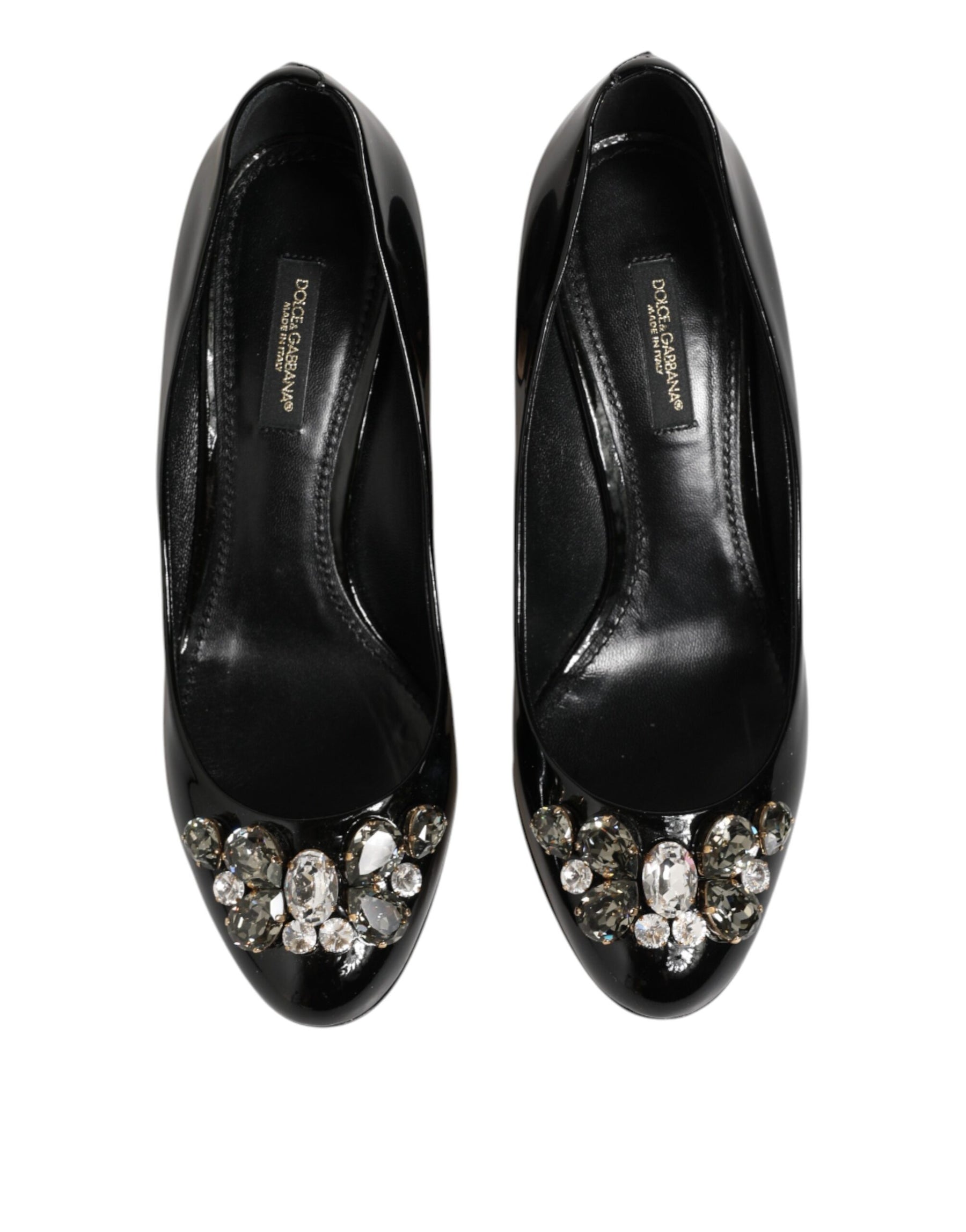 Dolce & Gabbana Black Leather Crystals Heels Pumps Shoes | Regal Royce
