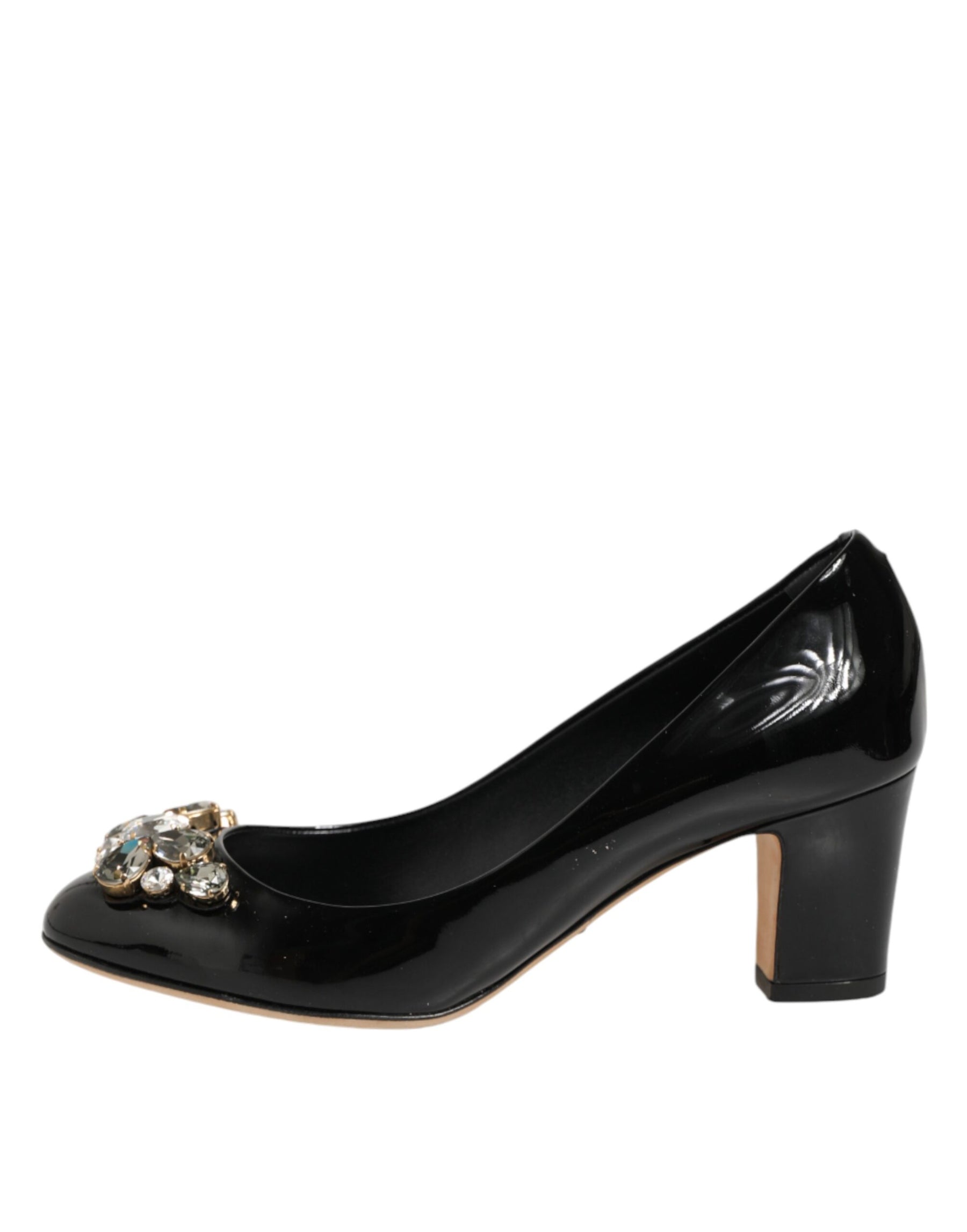 Dolce & Gabbana Black Leather Crystals Heels Pumps Shoes | Regal Royce