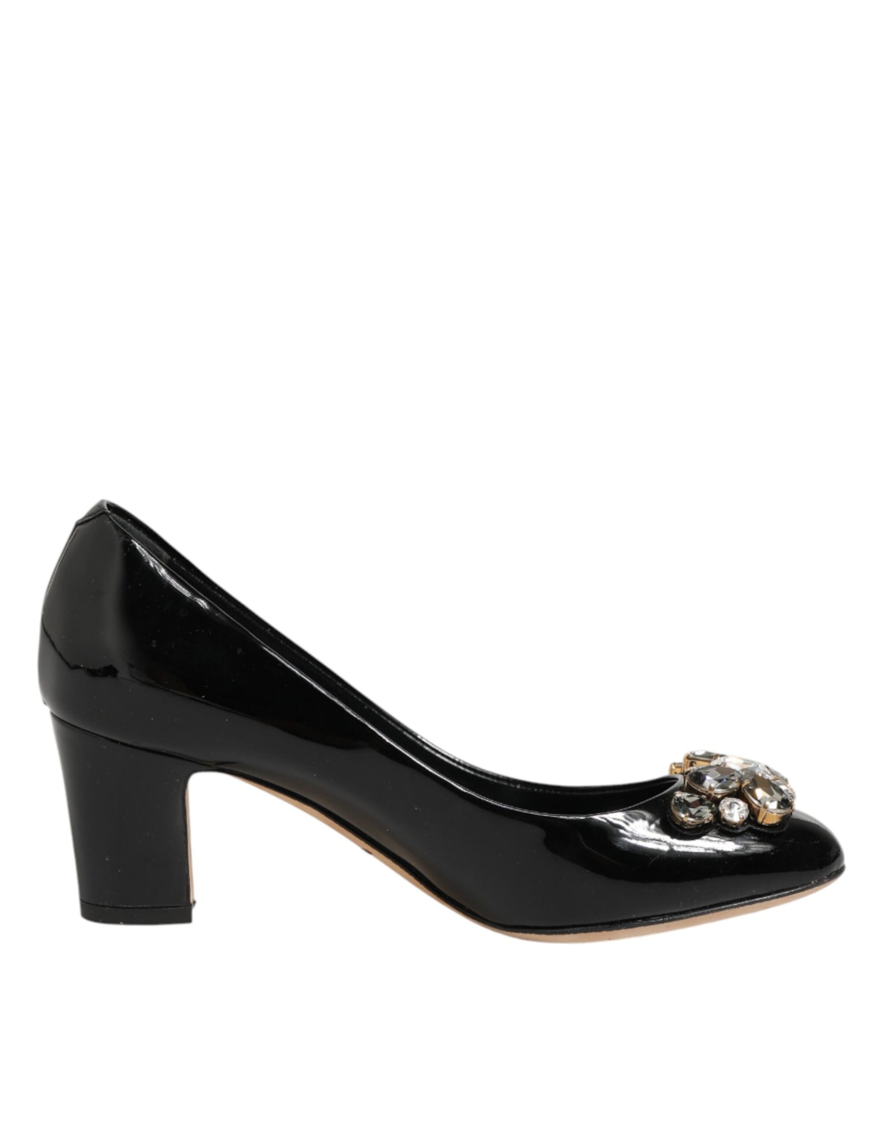 Dolce & Gabbana Black Leather Crystals Heels Pumps Shoes | Regal Royce