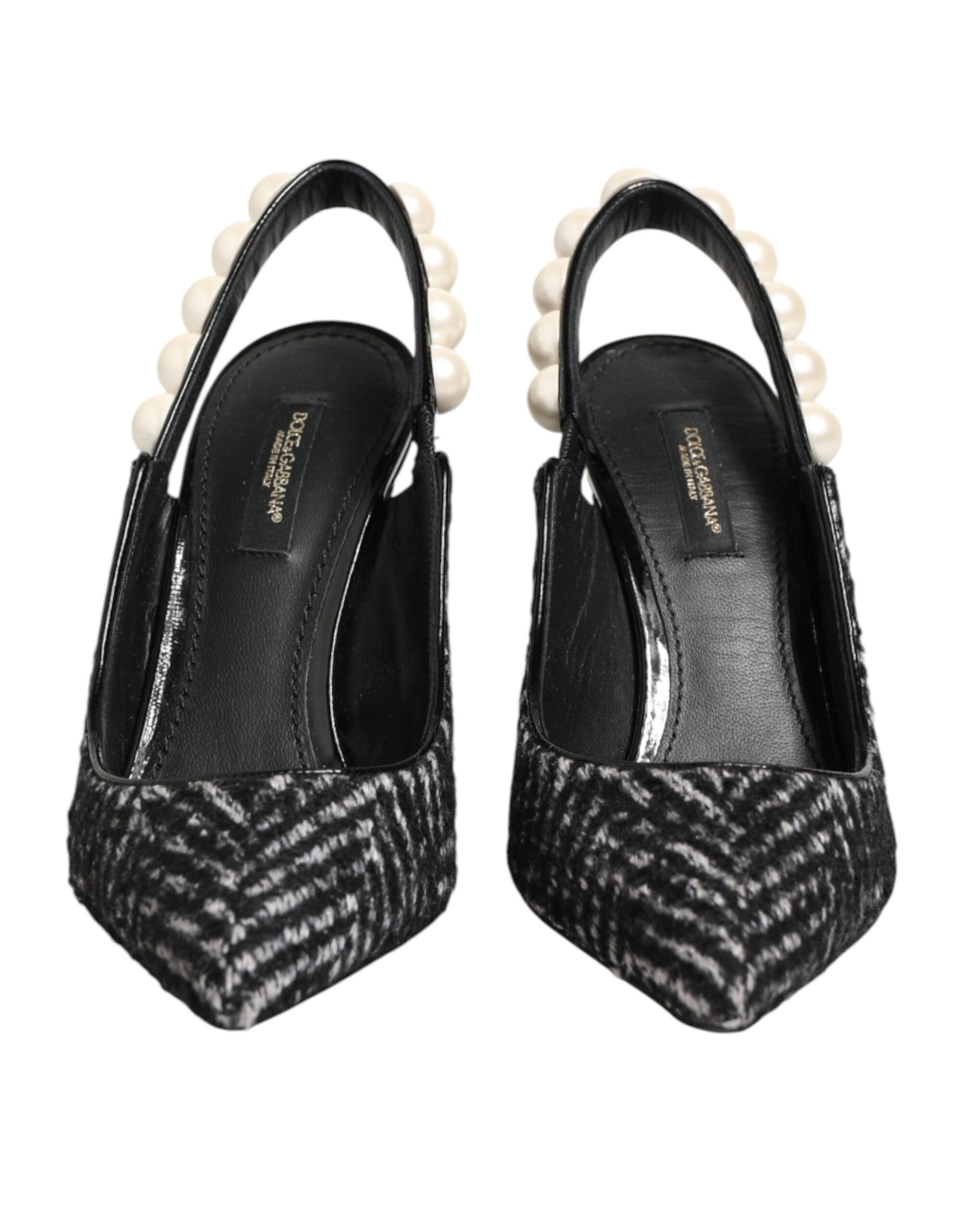 Dolce & Gabbana White Black Chevron Faux Pearl Slingbacks Shoes | Regal Royce