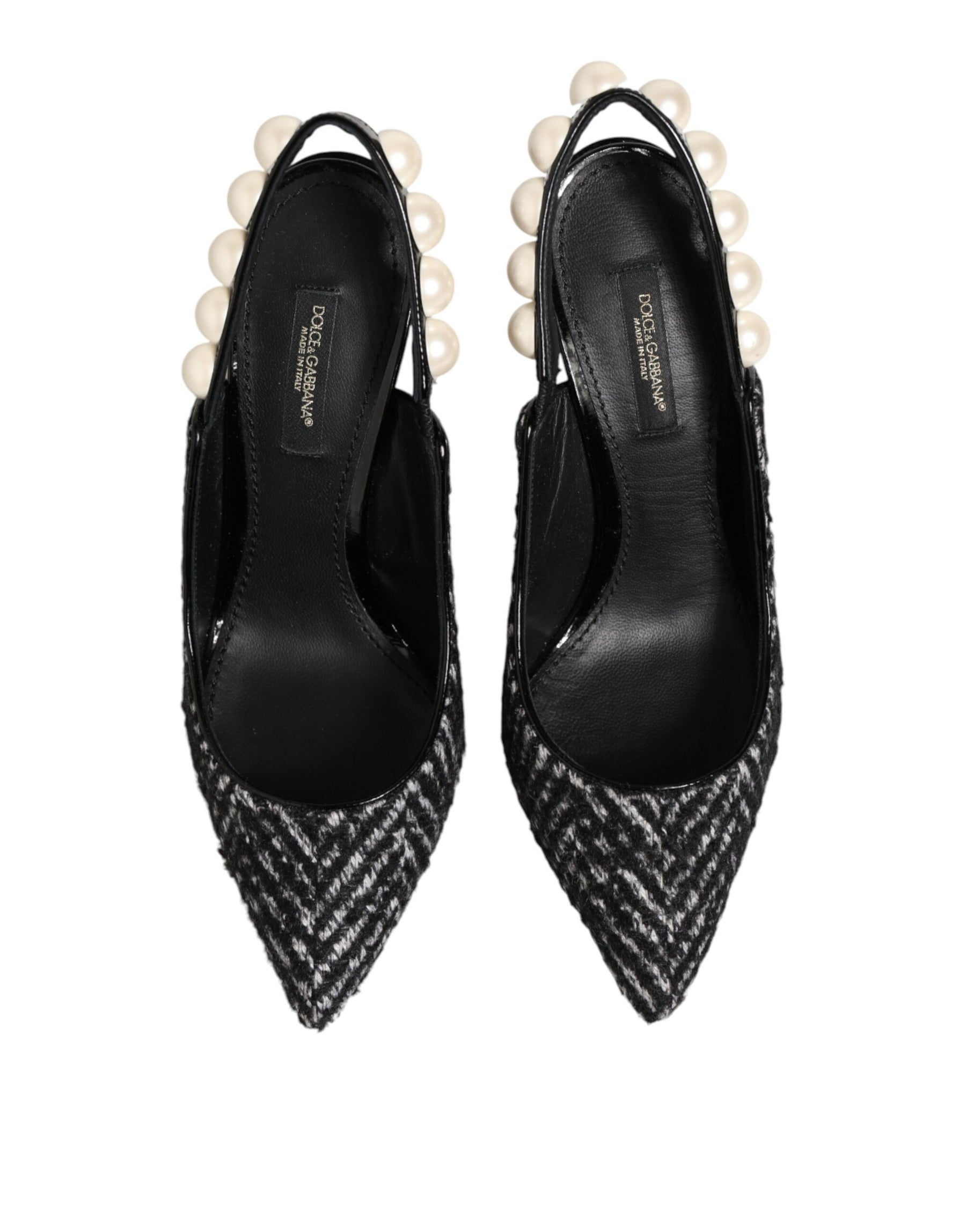 Dolce & Gabbana White Black Chevron Faux Pearl Slingbacks Shoes | Regal Royce