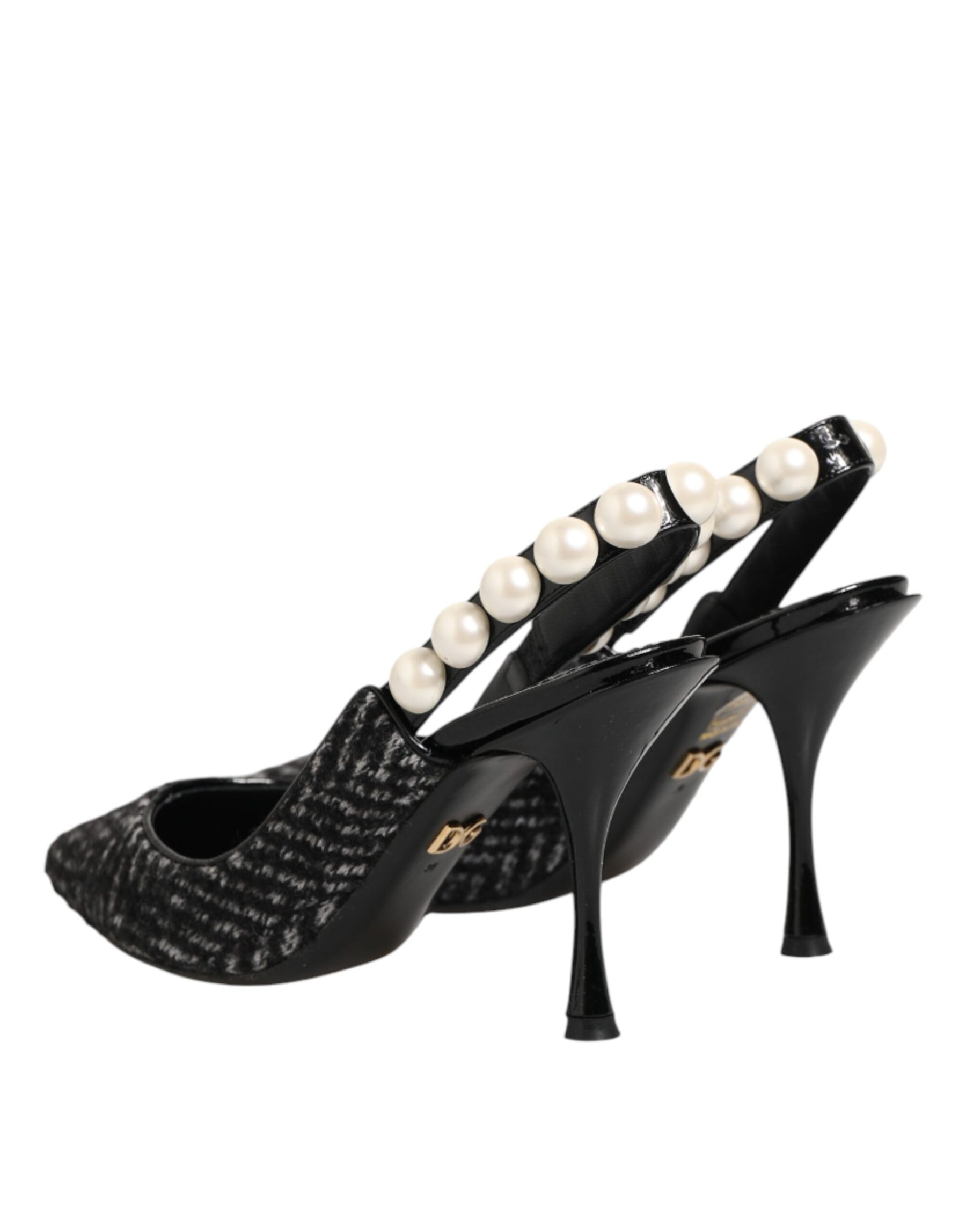 Dolce & Gabbana White Black Chevron Faux Pearl Slingbacks Shoes | Regal Royce