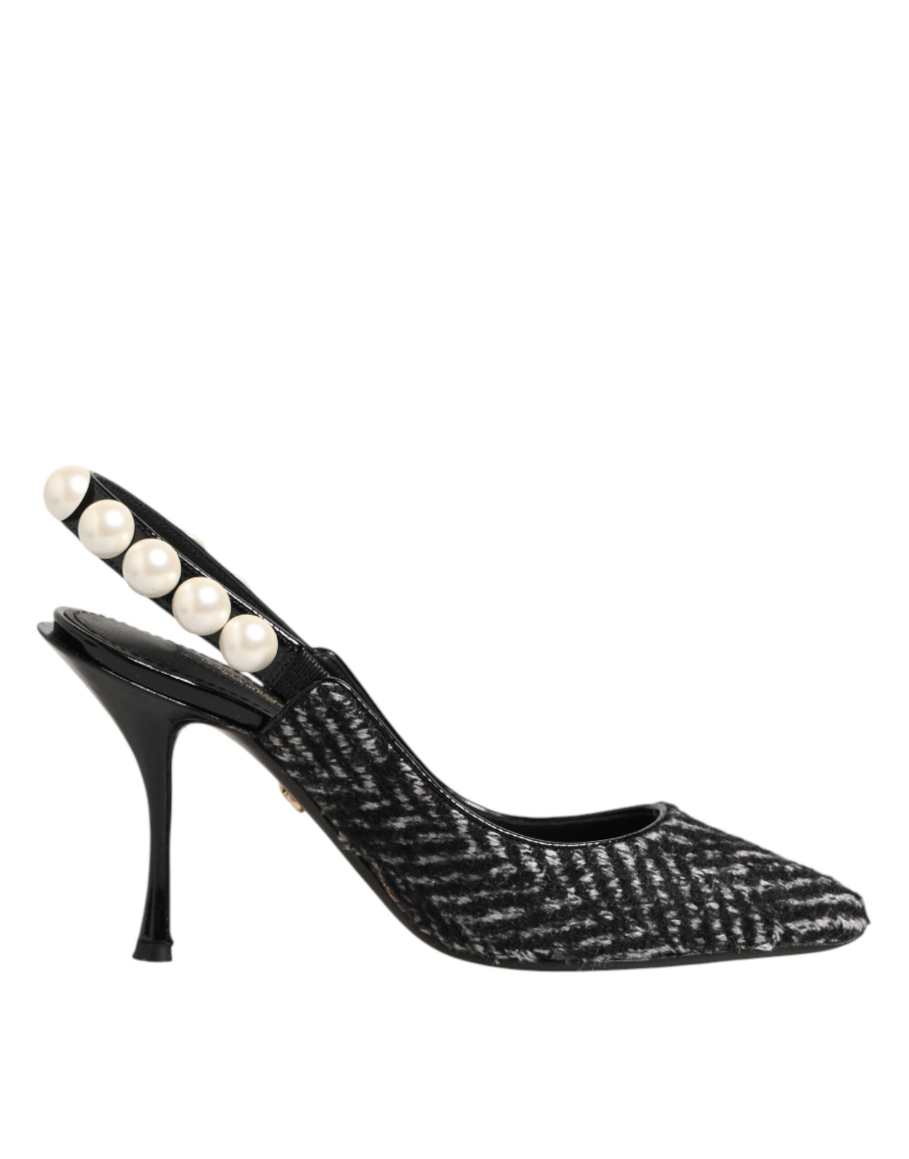 Dolce & Gabbana White Black Chevron Faux Pearl Slingbacks Shoes | Regal Royce