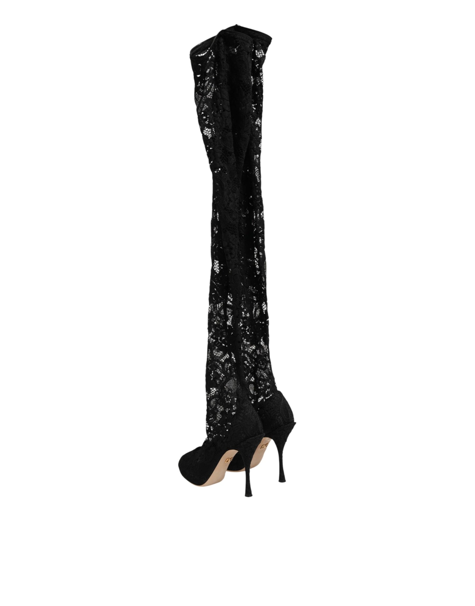 Dolce & Gabbana Black Taormina Lace Socks Pumps Boots Shoes | Regal Royce