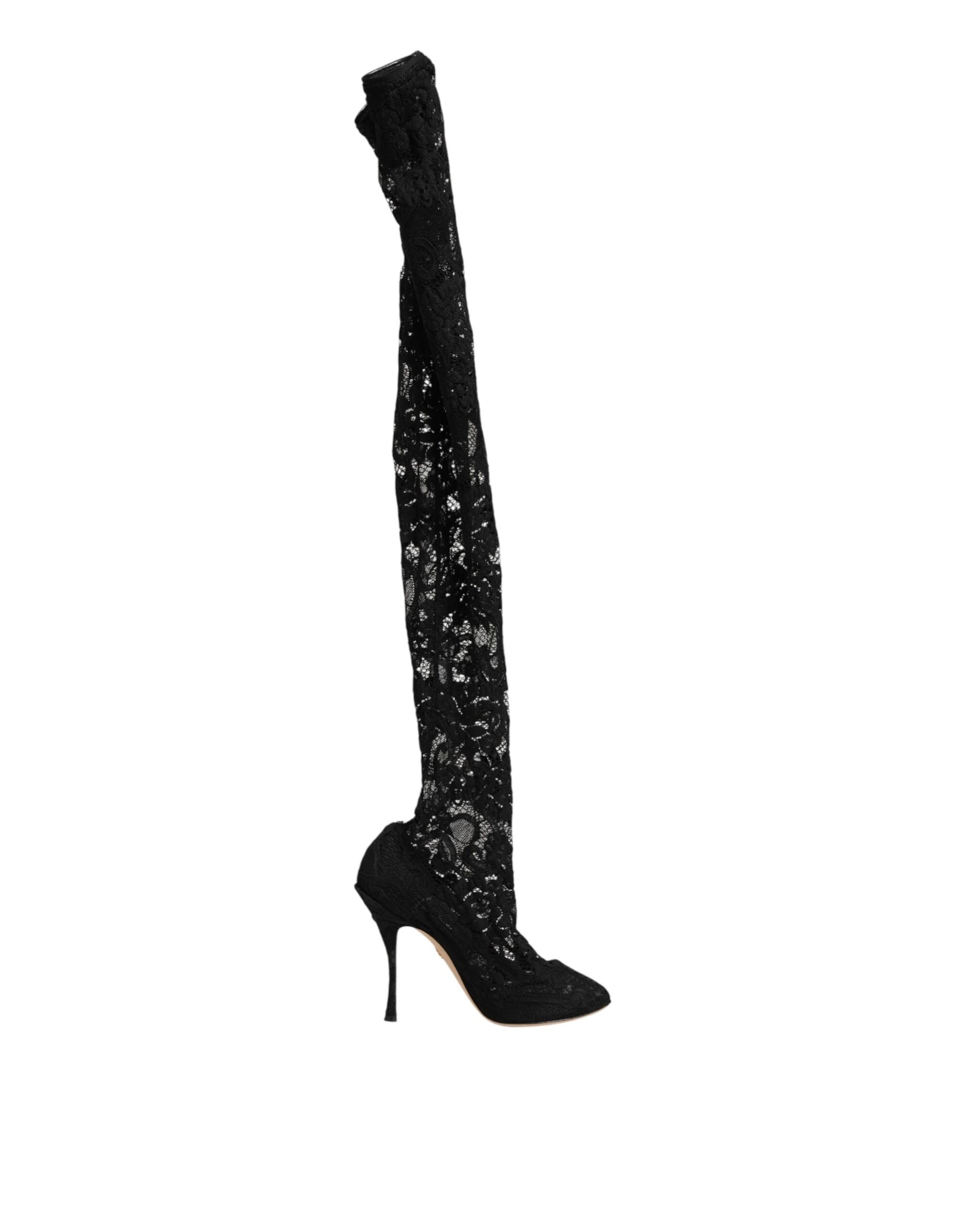 Dolce & Gabbana Black Taormina Lace Socks Pumps Boots Shoes | Regal Royce