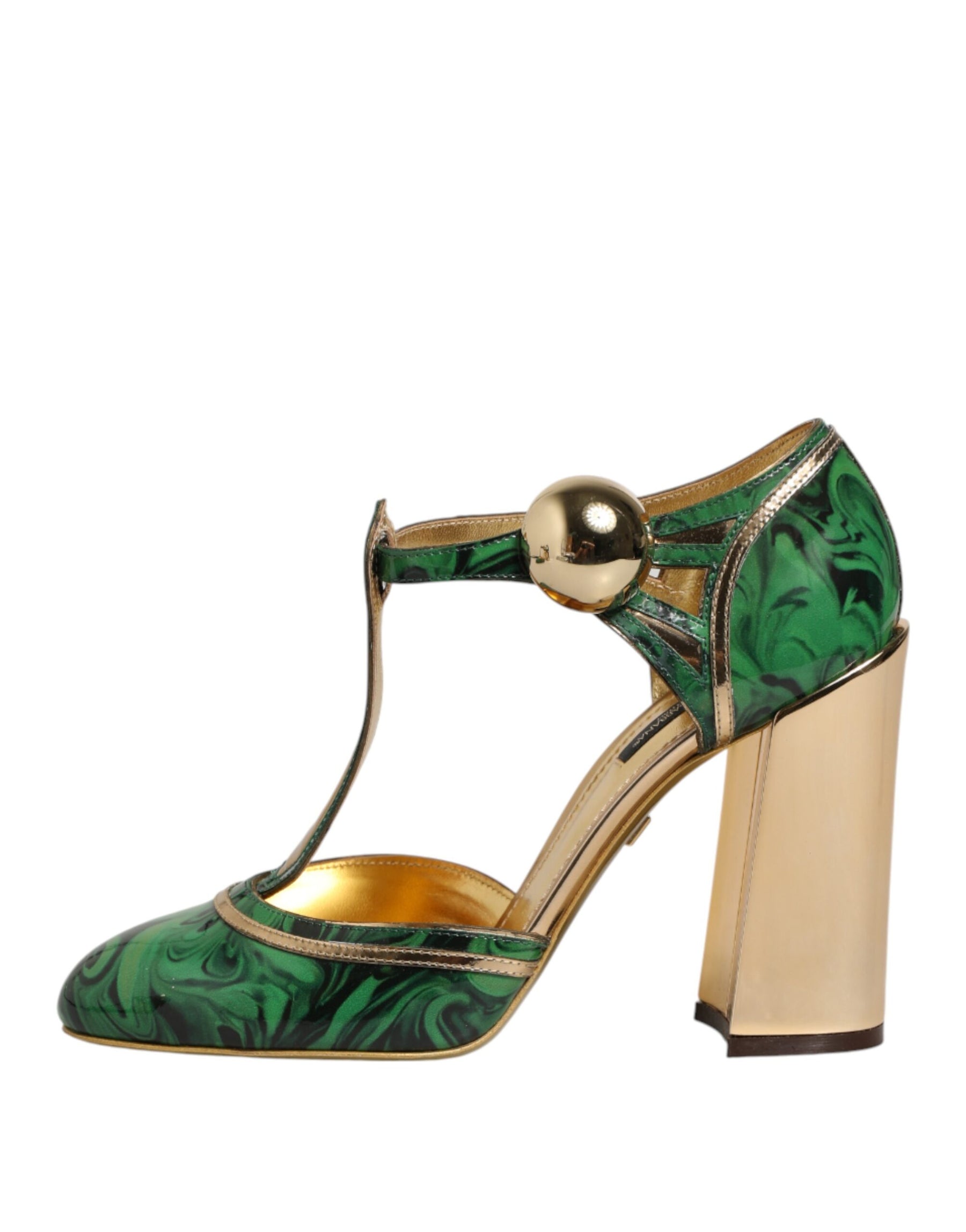 Dolce & Gabbana Green Leather T-STRAPS Heels Sandals Shoes | Regal Royce