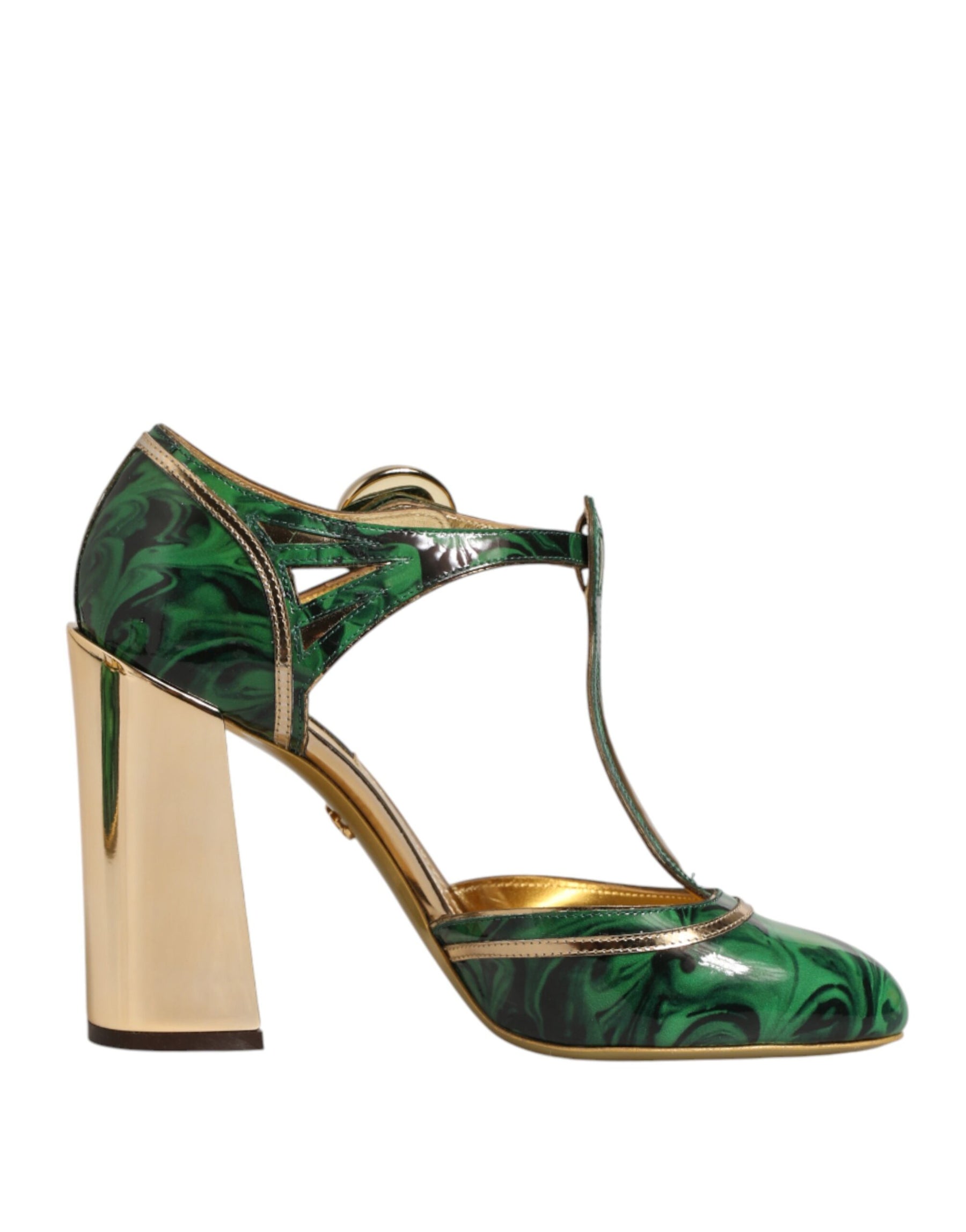 Dolce & Gabbana Green Leather T-STRAPS Heels Sandals Shoes | Regal Royce