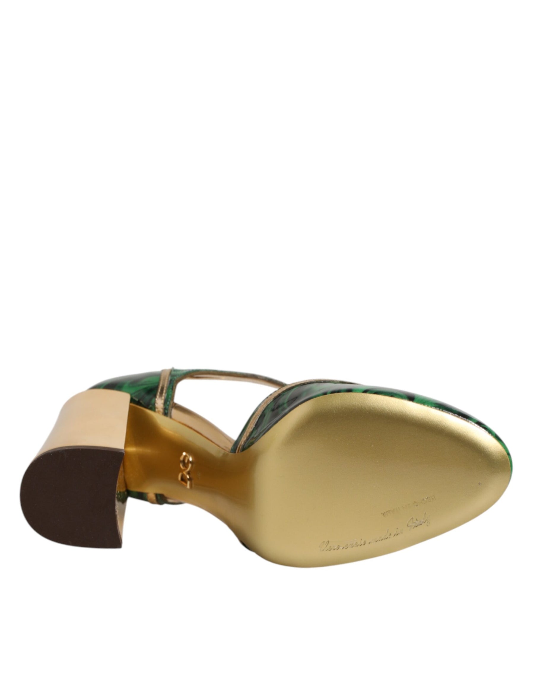 Dolce & Gabbana Green Leather T-STRAPS Heels Sandals Shoes | Regal Royce