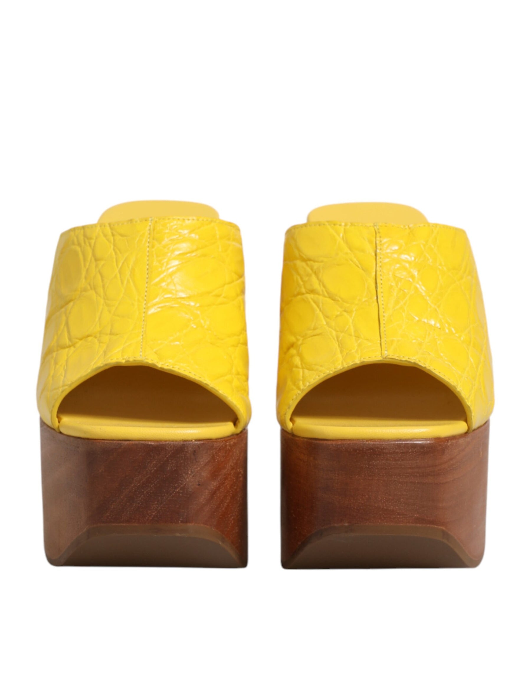 Dolce & Gabbana Yellow Leather Wood Mule Wedge Slides Shoes | Regal Royce