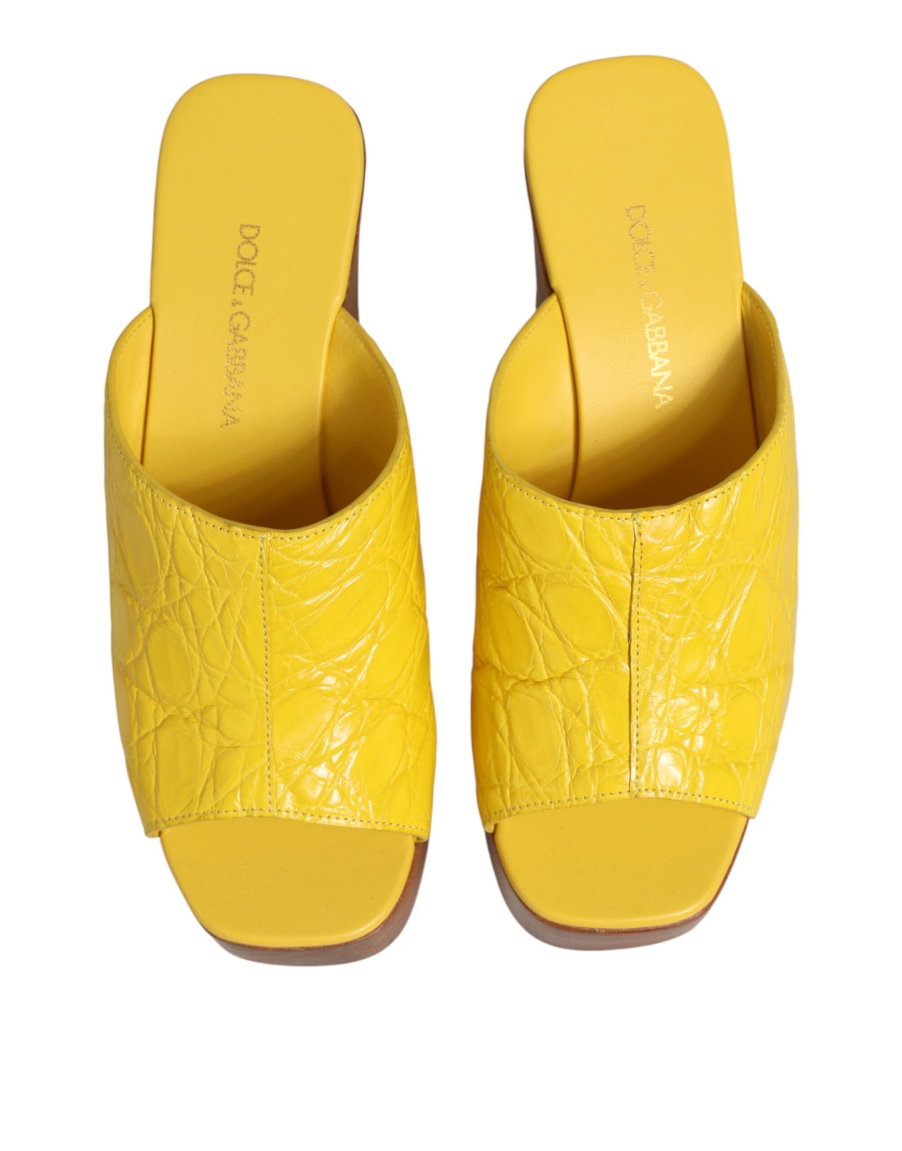 Dolce & Gabbana Yellow Leather Wood Mule Wedge Slides Shoes | Regal Royce