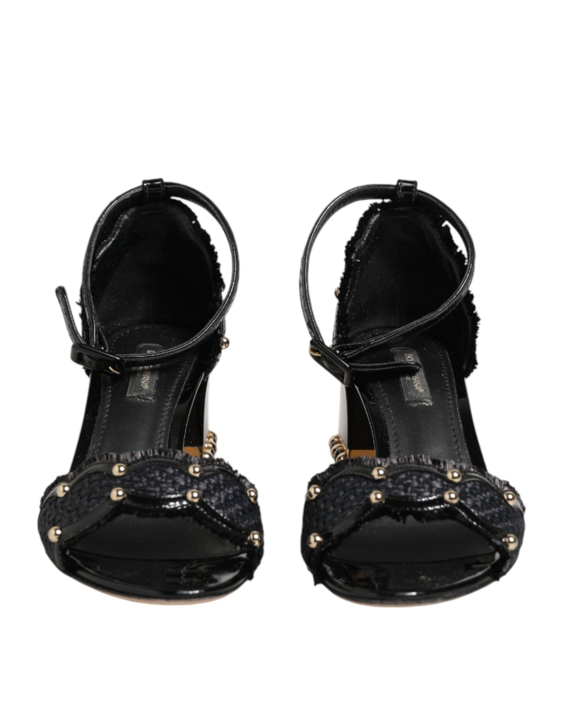 Dolce & Gabbana Black Studded Ankle Strap Sandals Shoes | Regal Royce
