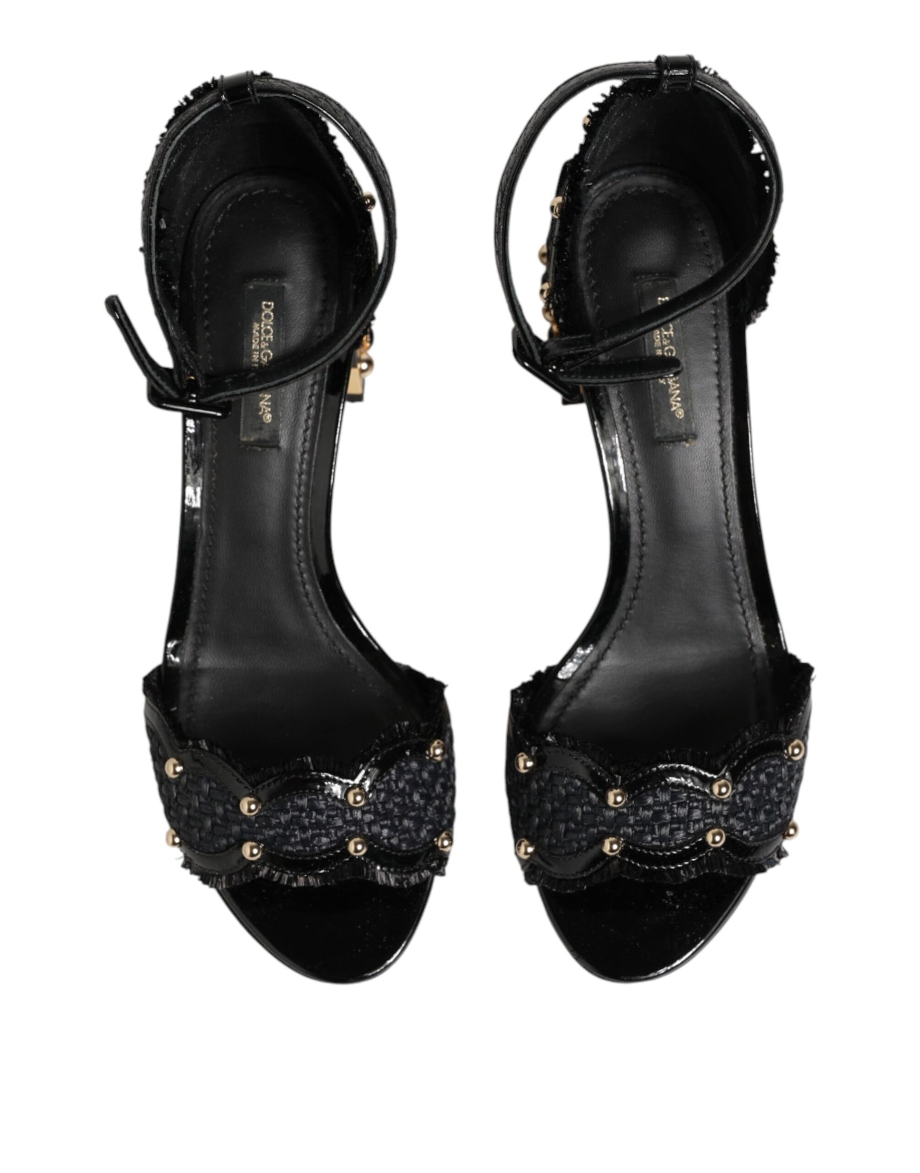 Dolce & Gabbana Black Studded Ankle Strap Sandals Shoes | Regal Royce