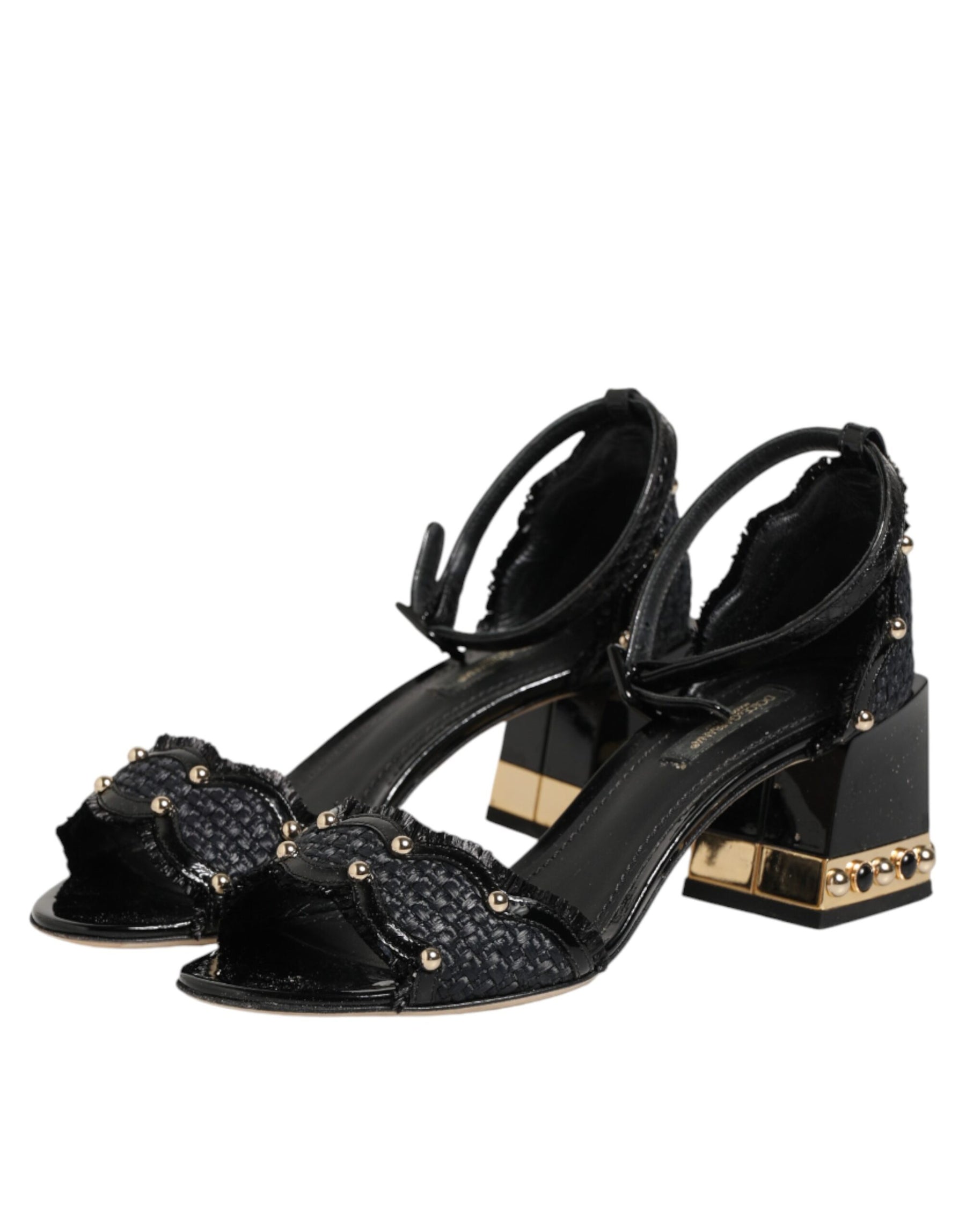 Dolce & Gabbana Black Studded Ankle Strap Sandals Shoes | Regal Royce