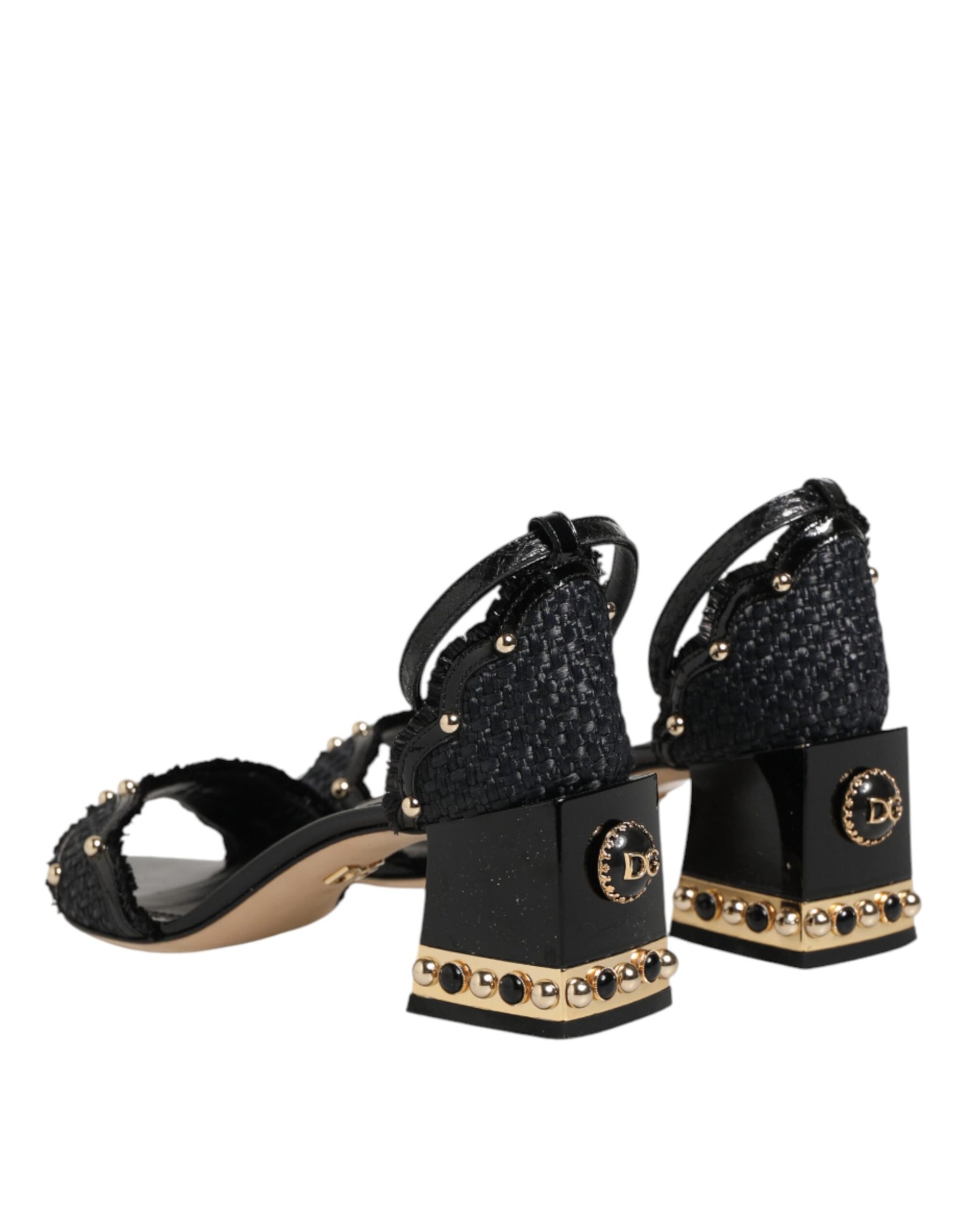 Dolce & Gabbana Black Studded Ankle Strap Sandals Shoes | Regal Royce