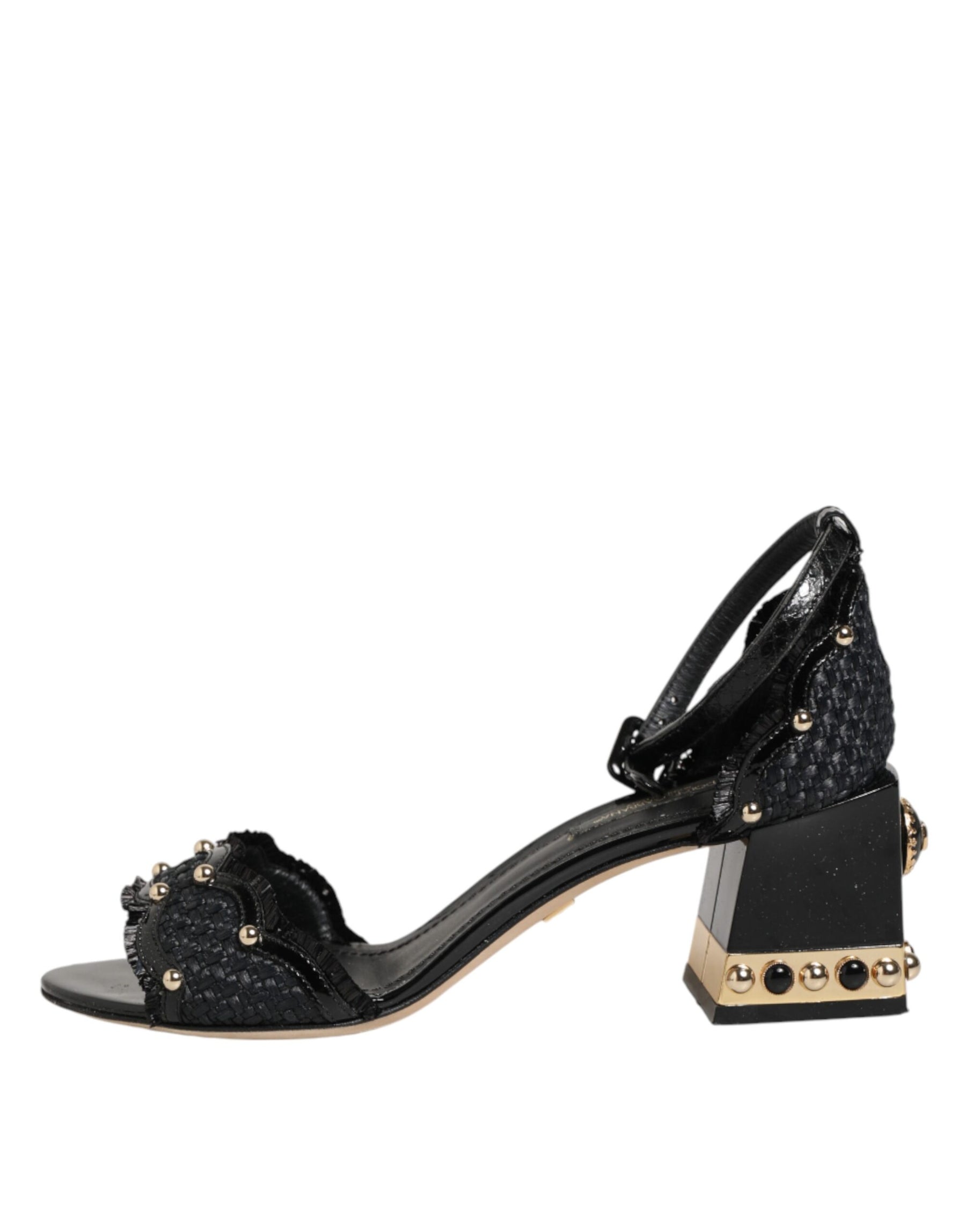 Dolce & Gabbana Black Studded Ankle Strap Sandals Shoes | Regal Royce