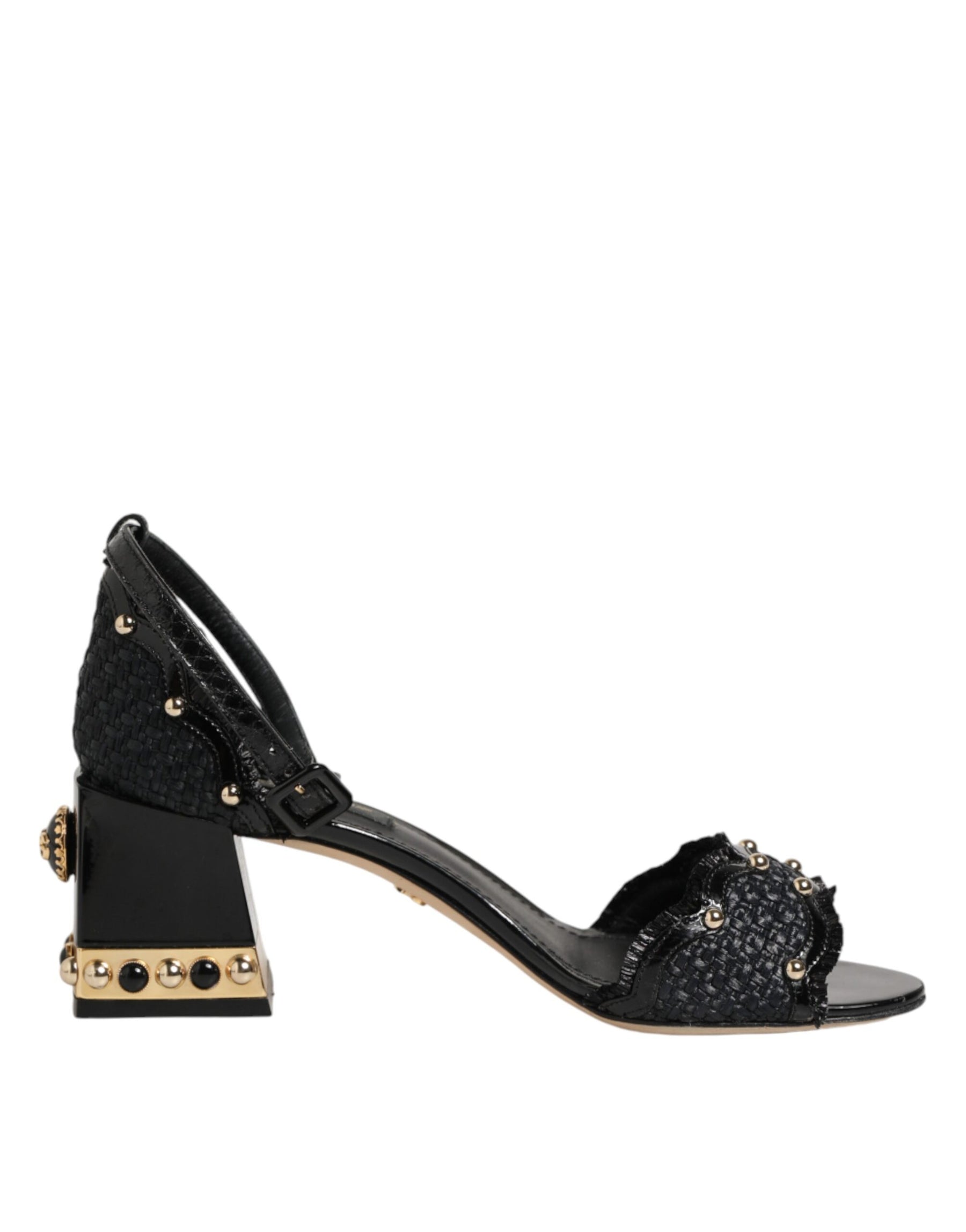 Dolce & Gabbana Black Studded Ankle Strap Sandals Shoes | Regal Royce
