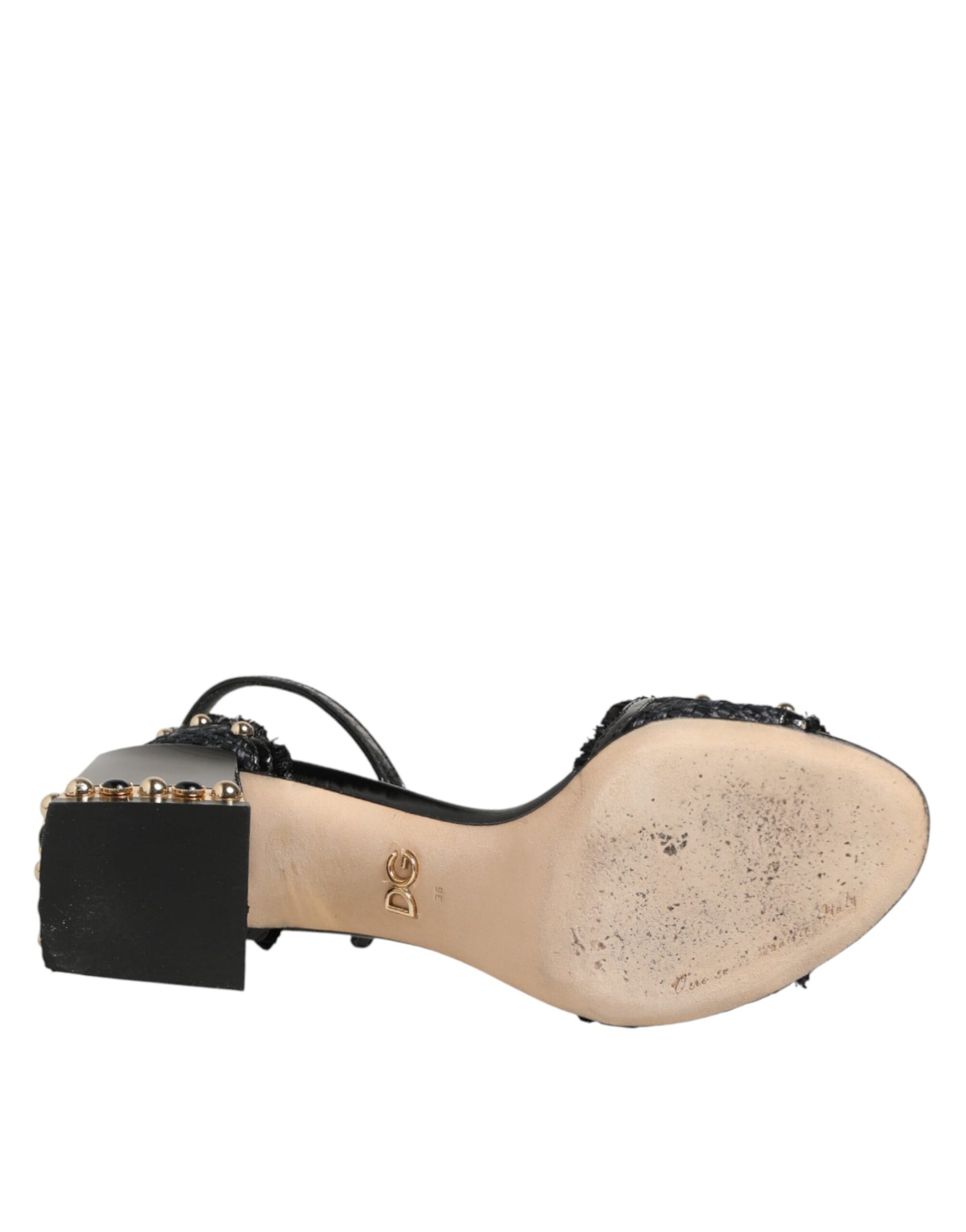 Dolce & Gabbana Black Studded Ankle Strap Sandals Shoes | Regal Royce