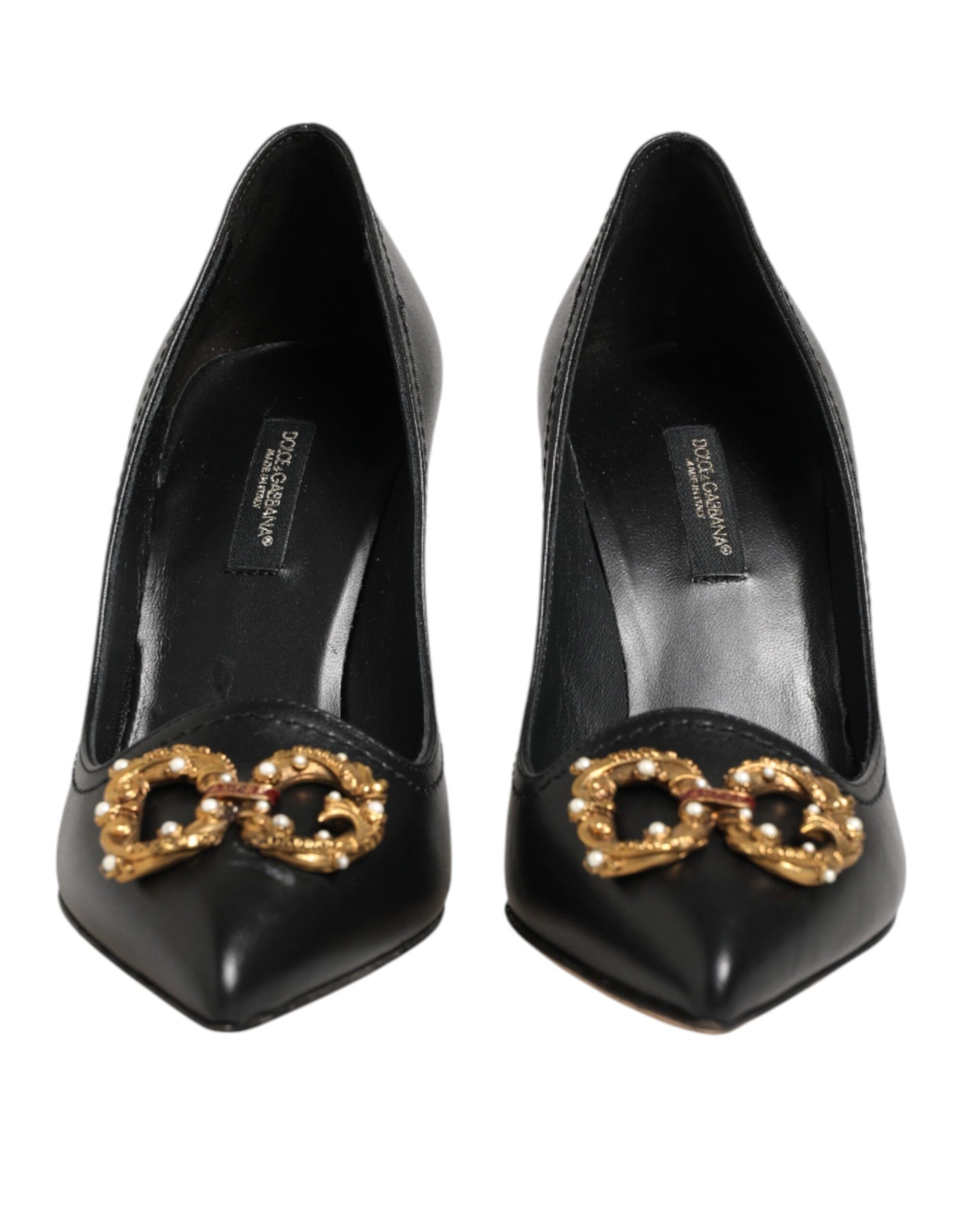 Dolce & Gabbana Black Leather DG Amore Heels Pumps Shoes | Regal Royce