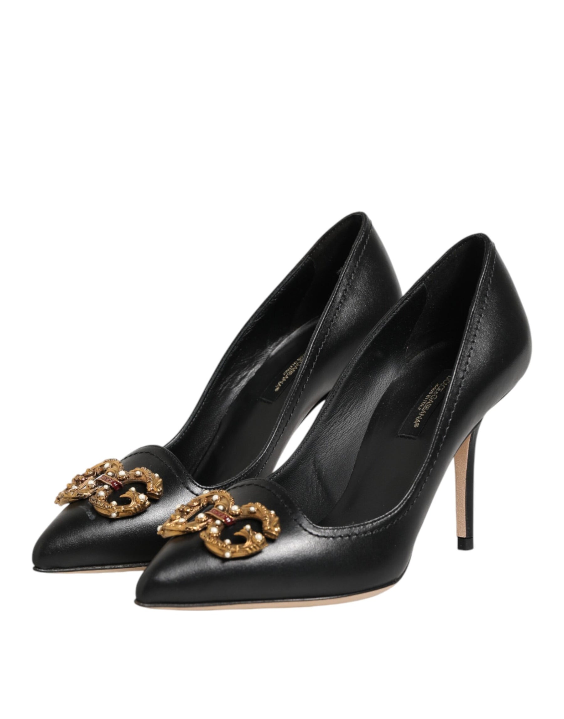 Dolce & Gabbana Black Leather DG Amore Heels Pumps Shoes | Regal Royce