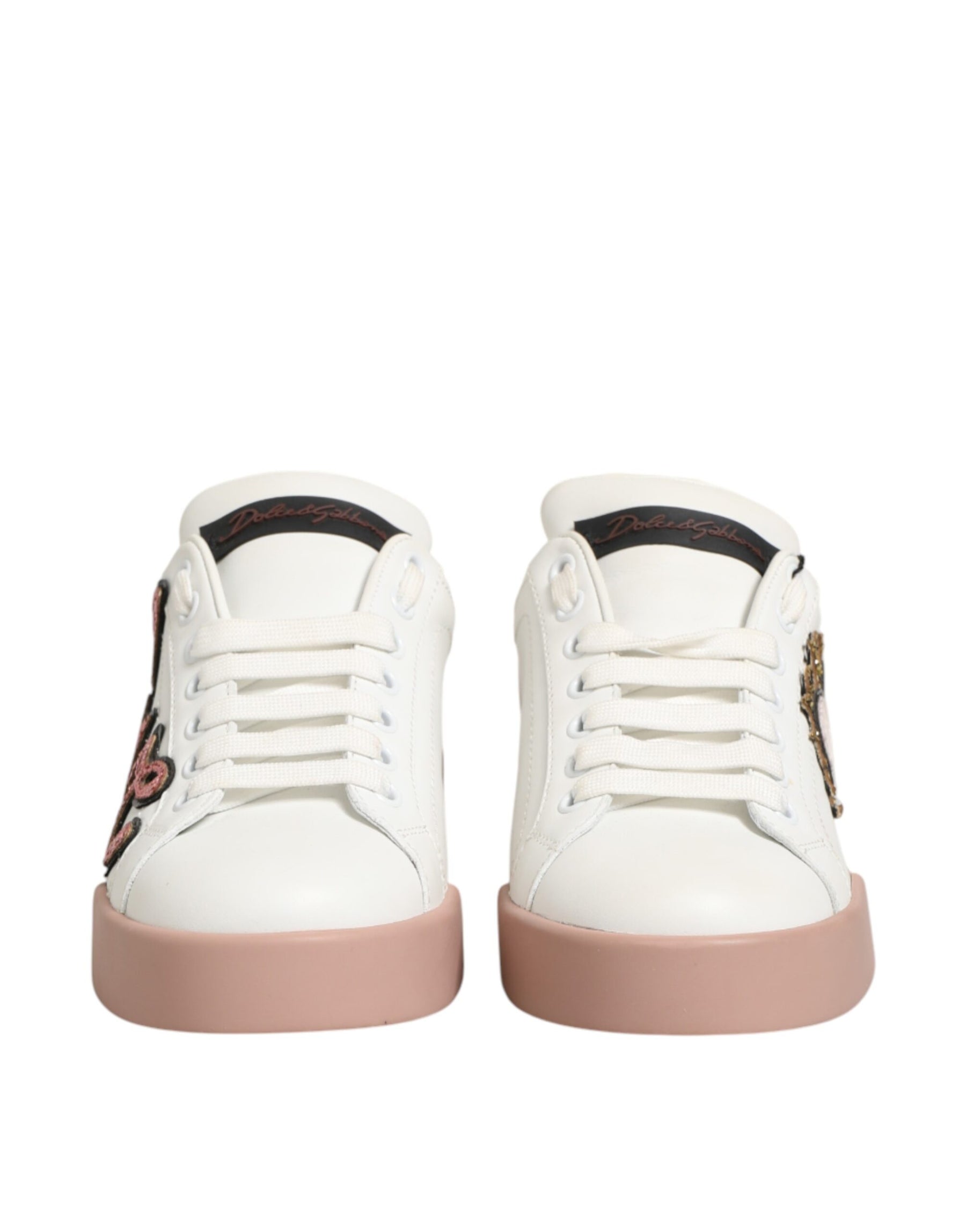 Dolce & Gabbana White Leather Sacred Heart Sneakers Shoes | Regal Royce