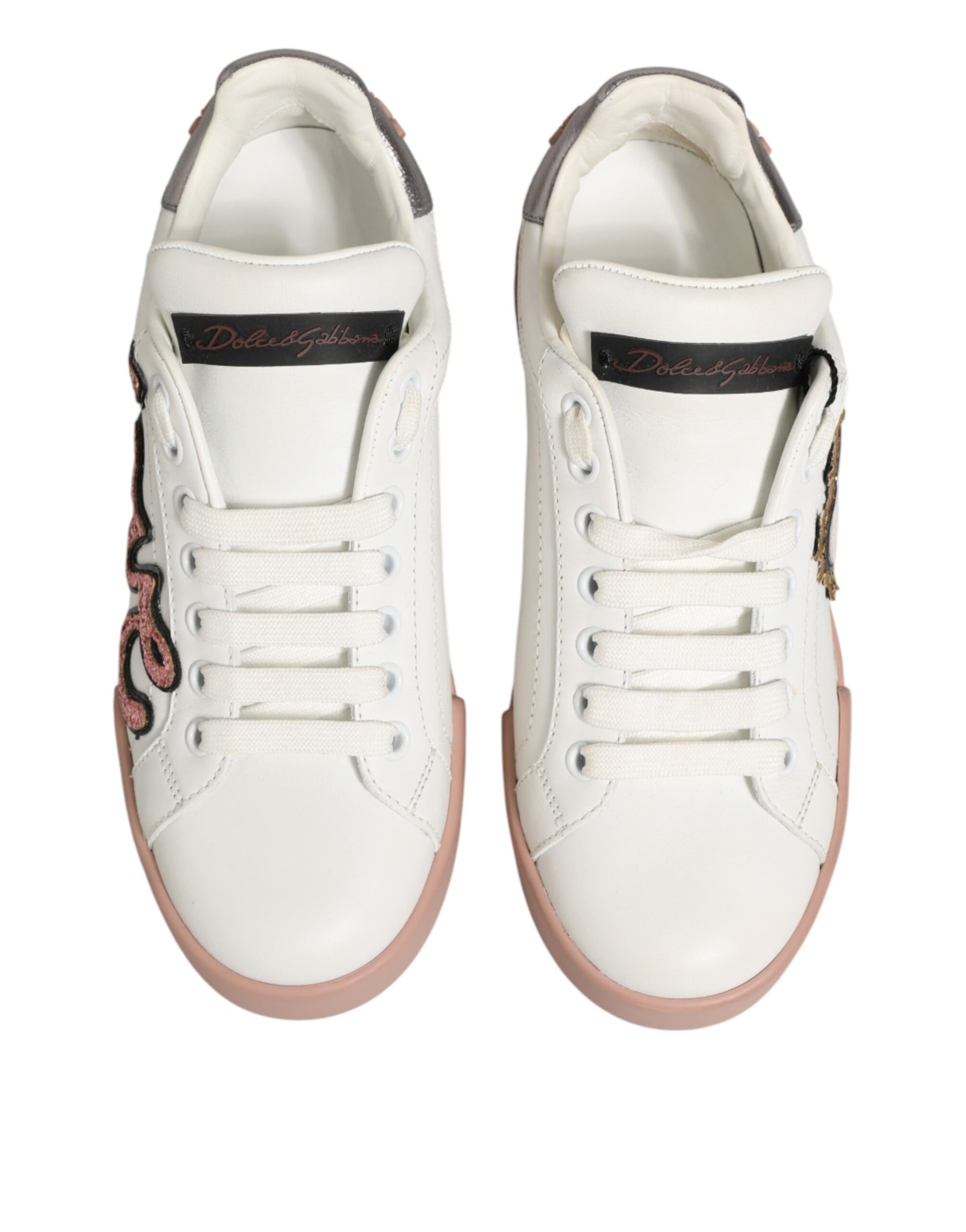 Dolce & Gabbana White Leather Sacred Heart Sneakers Shoes | Regal Royce