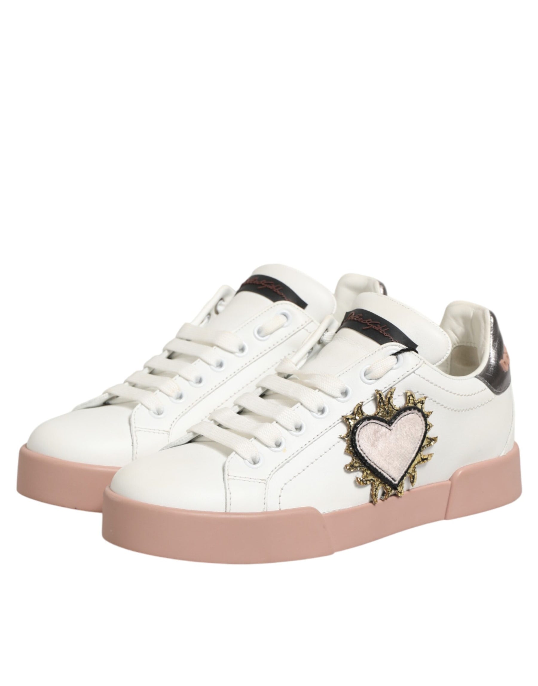 Dolce & Gabbana White Leather Sacred Heart Sneakers Shoes | Regal Royce