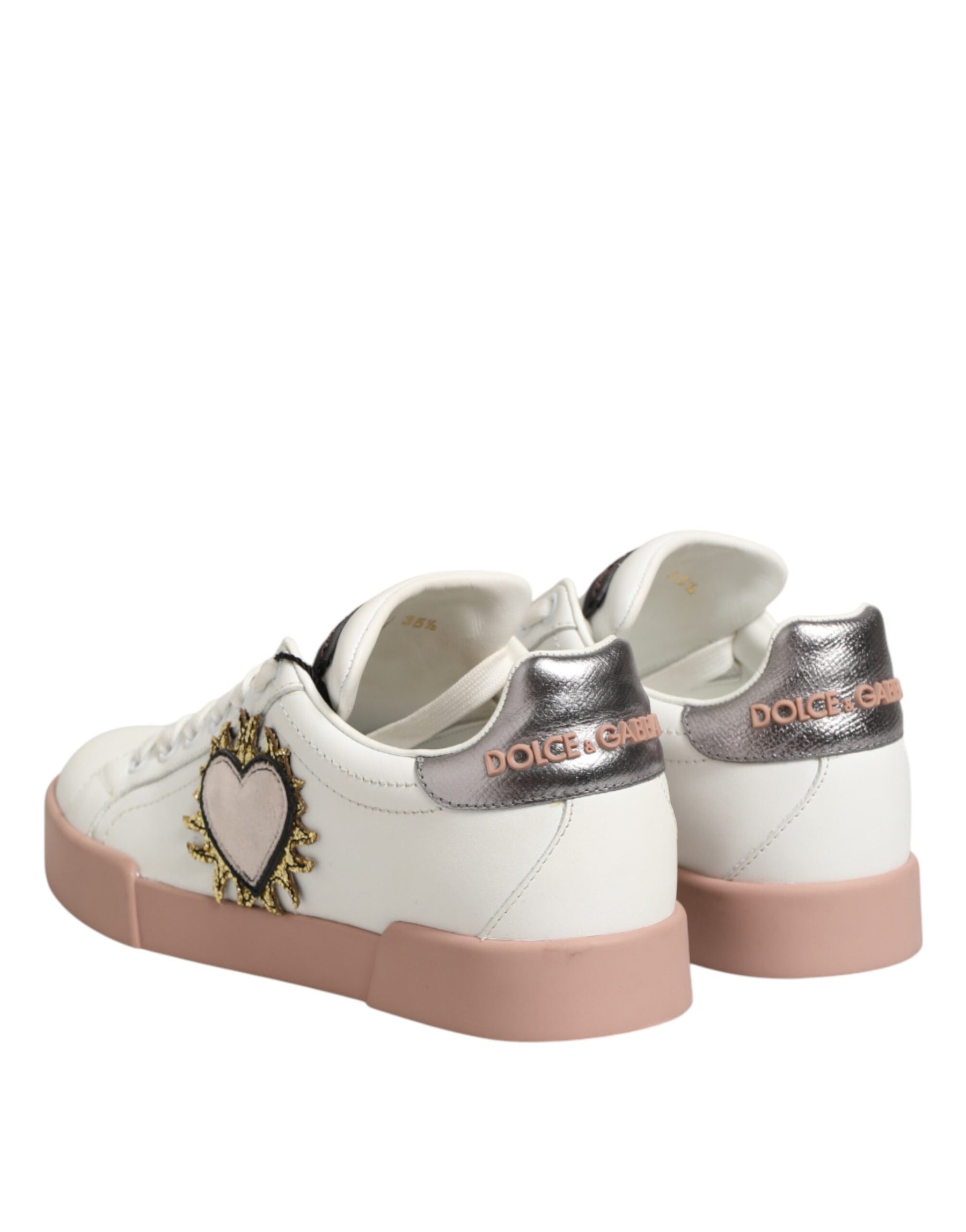 Dolce & Gabbana White Leather Sacred Heart Sneakers Shoes | Regal Royce