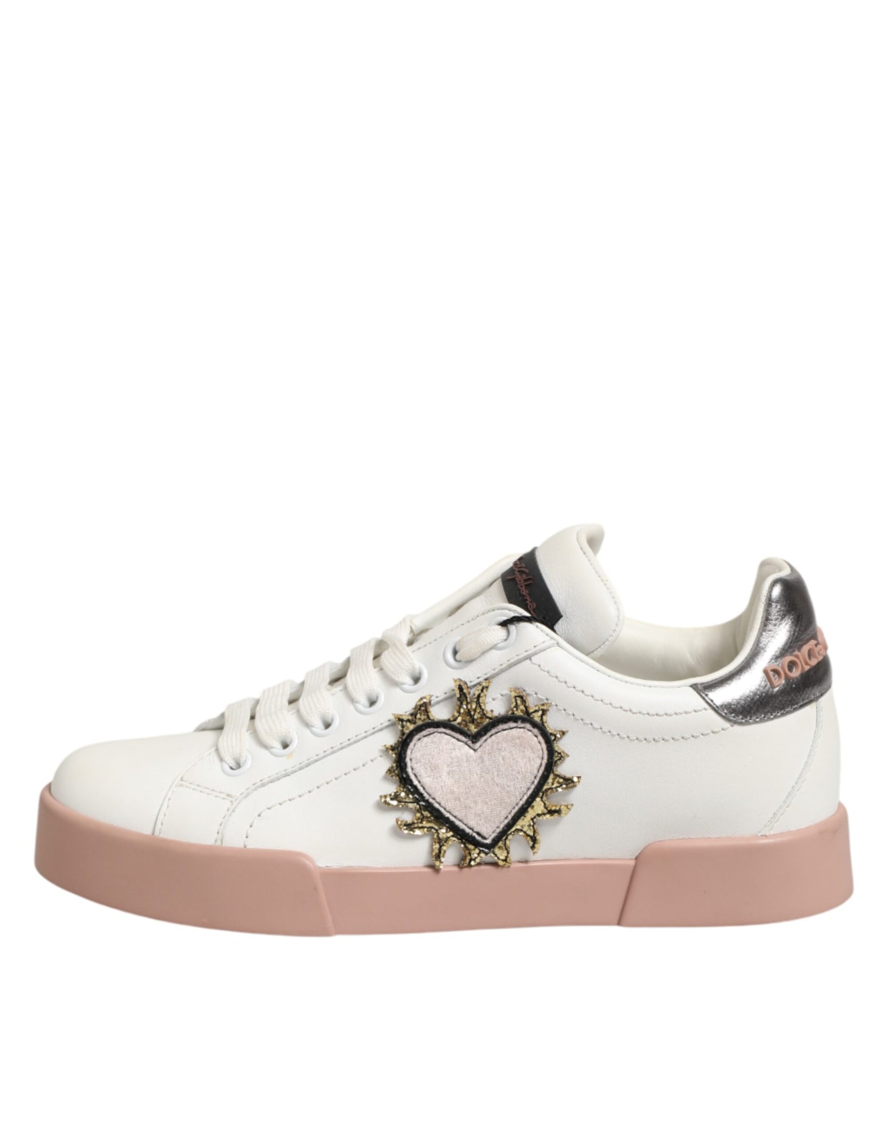 Dolce & Gabbana White Leather Sacred Heart Sneakers Shoes | Regal Royce