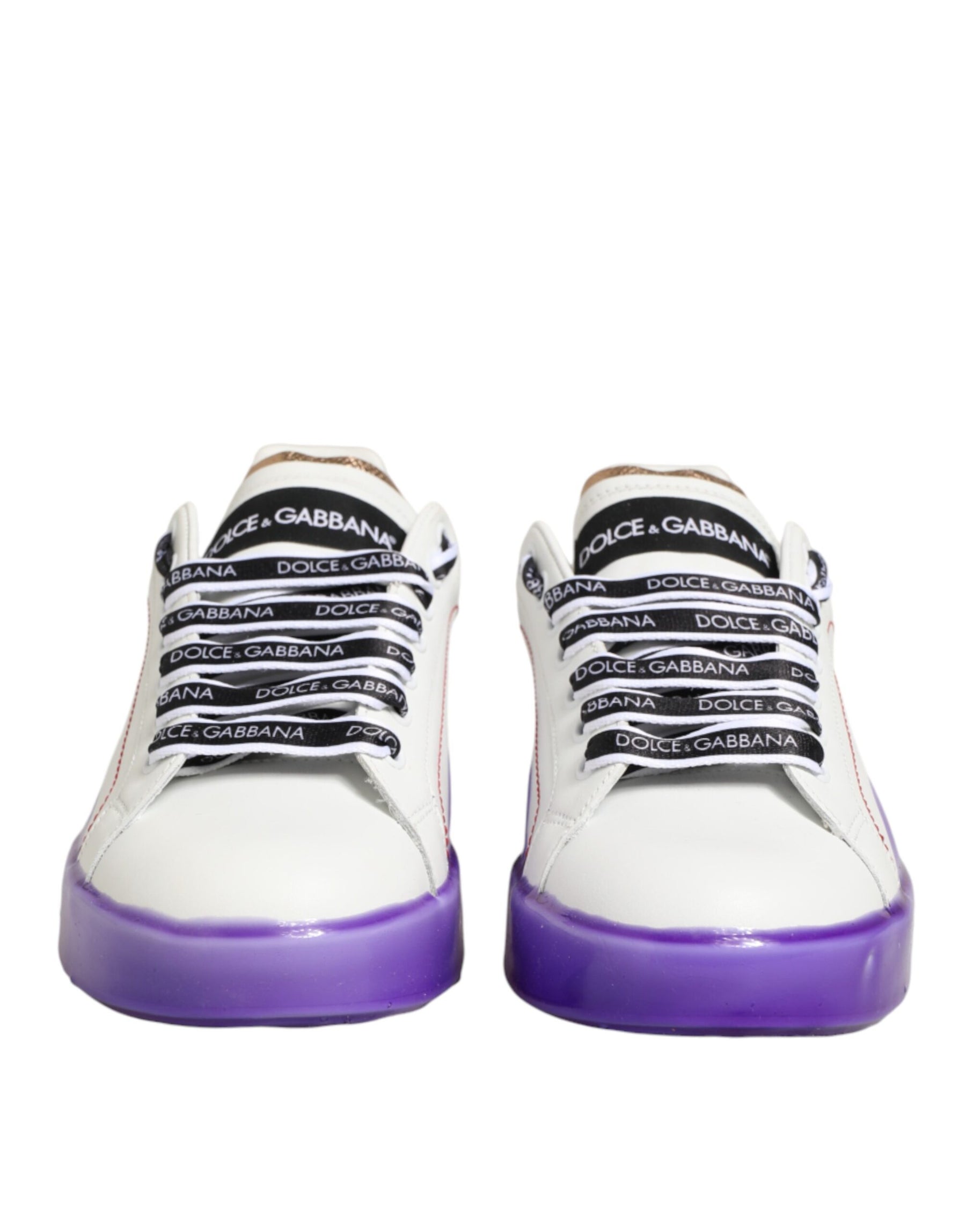 Dolce & Gabbana White Purple Leather Low Top Sneaker Shoes | Regal Royce
