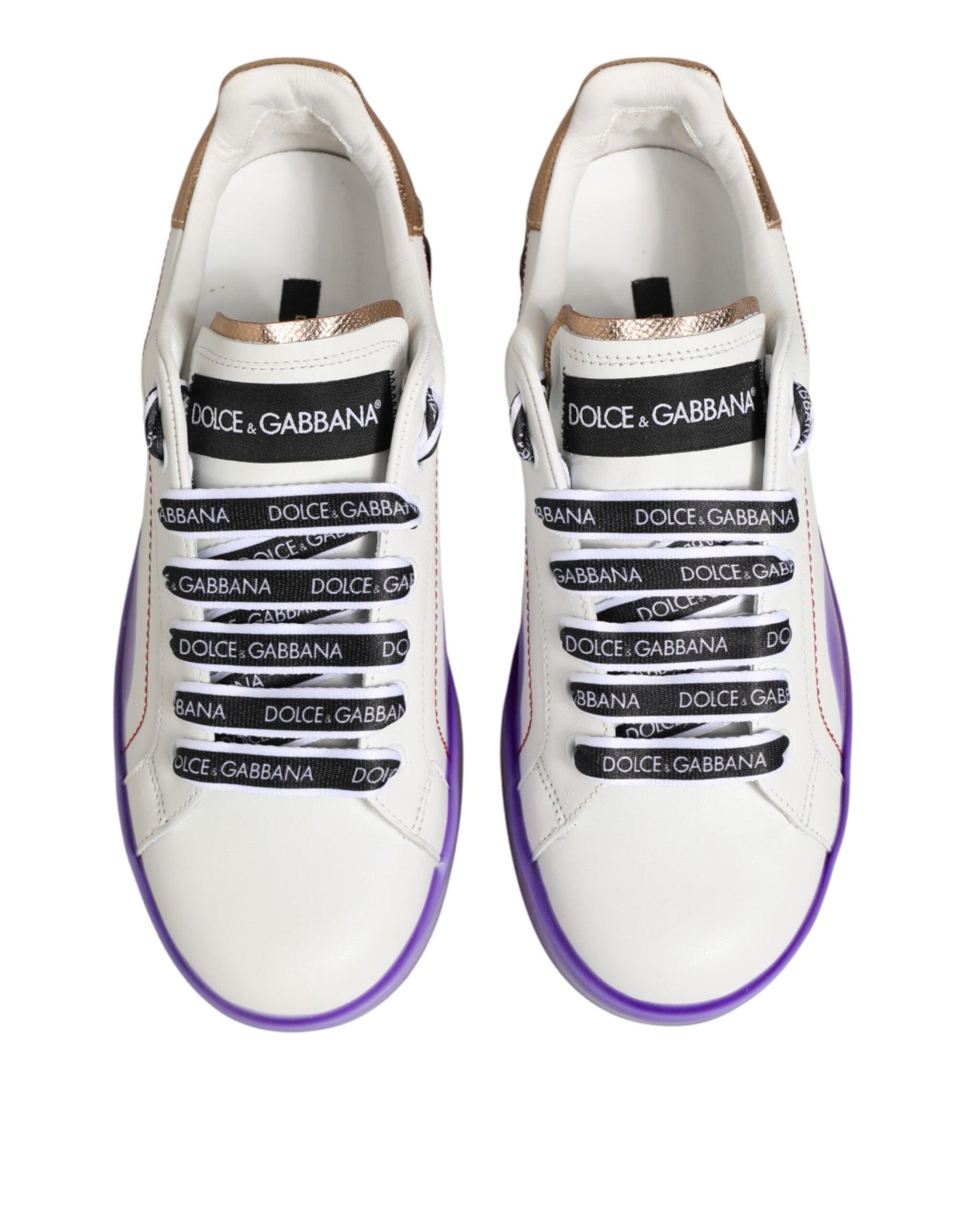 Dolce & Gabbana White Purple Leather Low Top Sneaker Shoes | Regal Royce