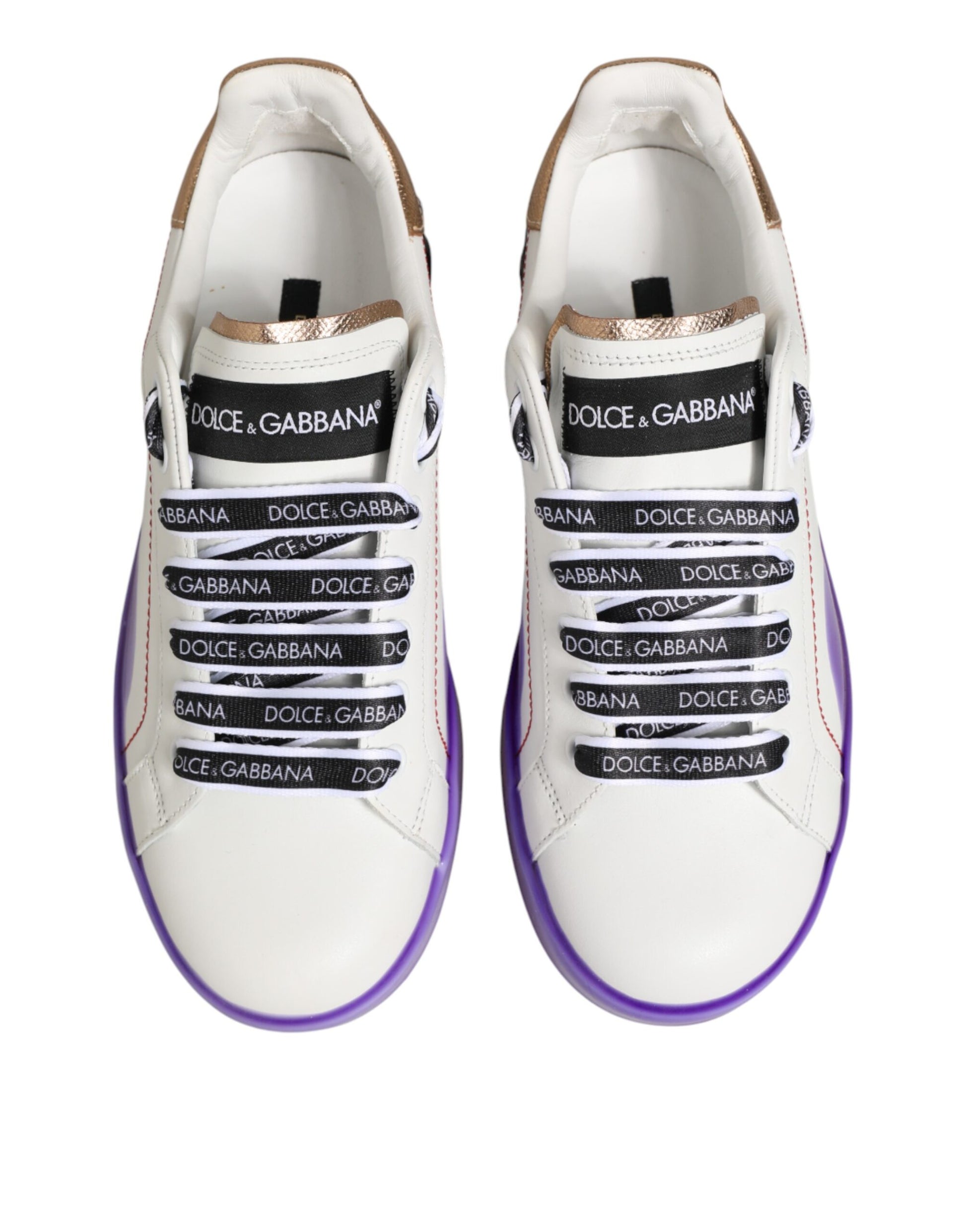 Dolce & Gabbana White Purple Leather Low Top Sneaker Shoes