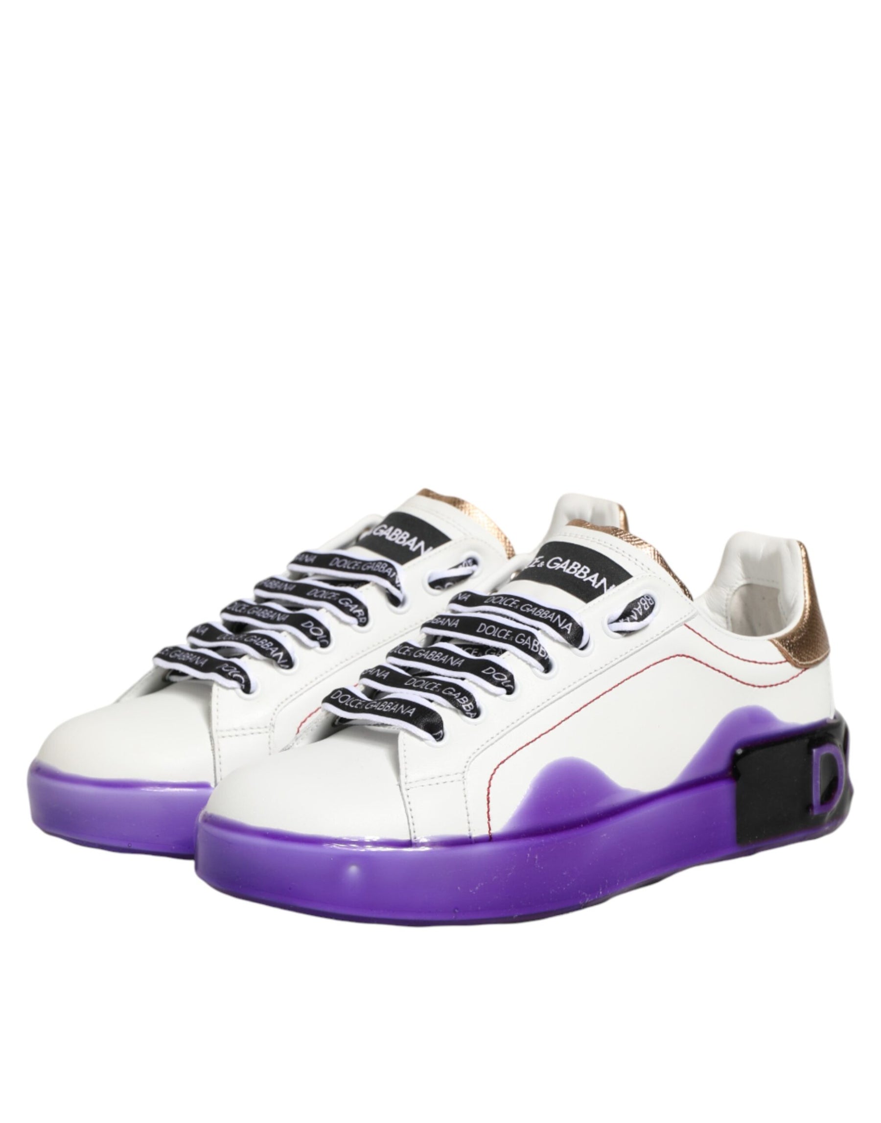 Dolce & Gabbana White Purple Leather Low Top Sneaker Shoes | Regal Royce