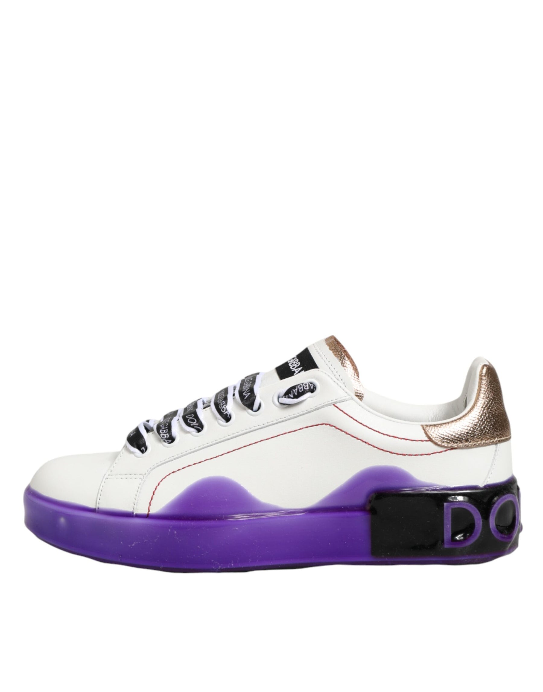 Dolce & Gabbana White Purple Leather Low Top Sneaker Shoes | Regal Royce