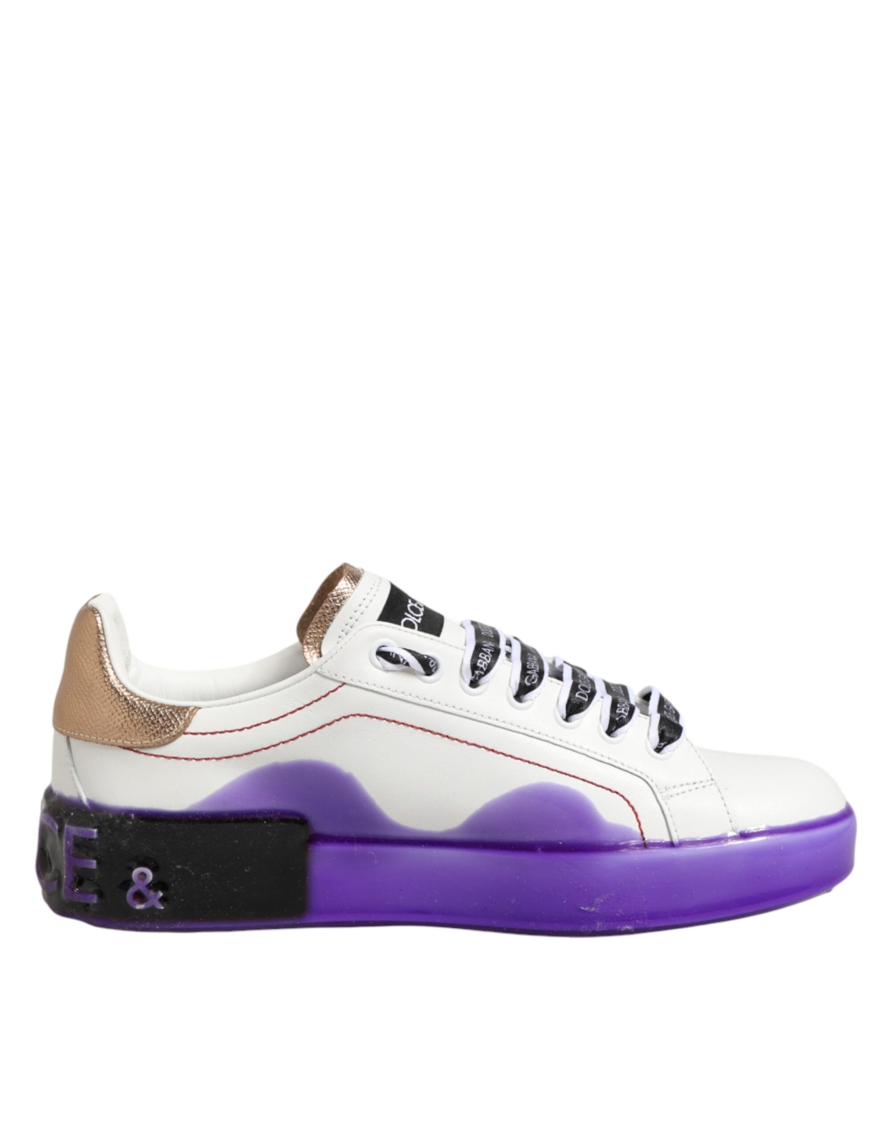 Dolce & Gabbana White Purple Leather Low Top Sneaker Shoes | Regal Royce