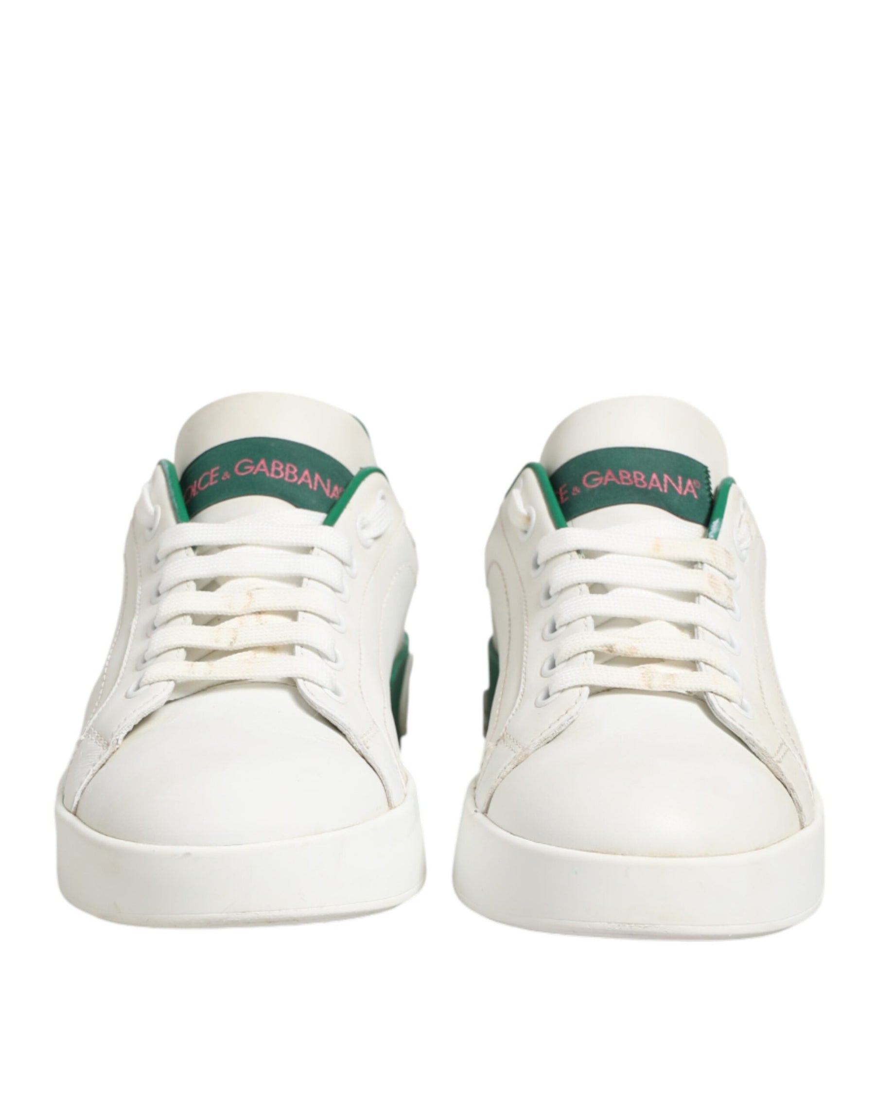 Dolce & Gabbana White Green Leather Low Top Sneakers Shoes | Regal Royce
