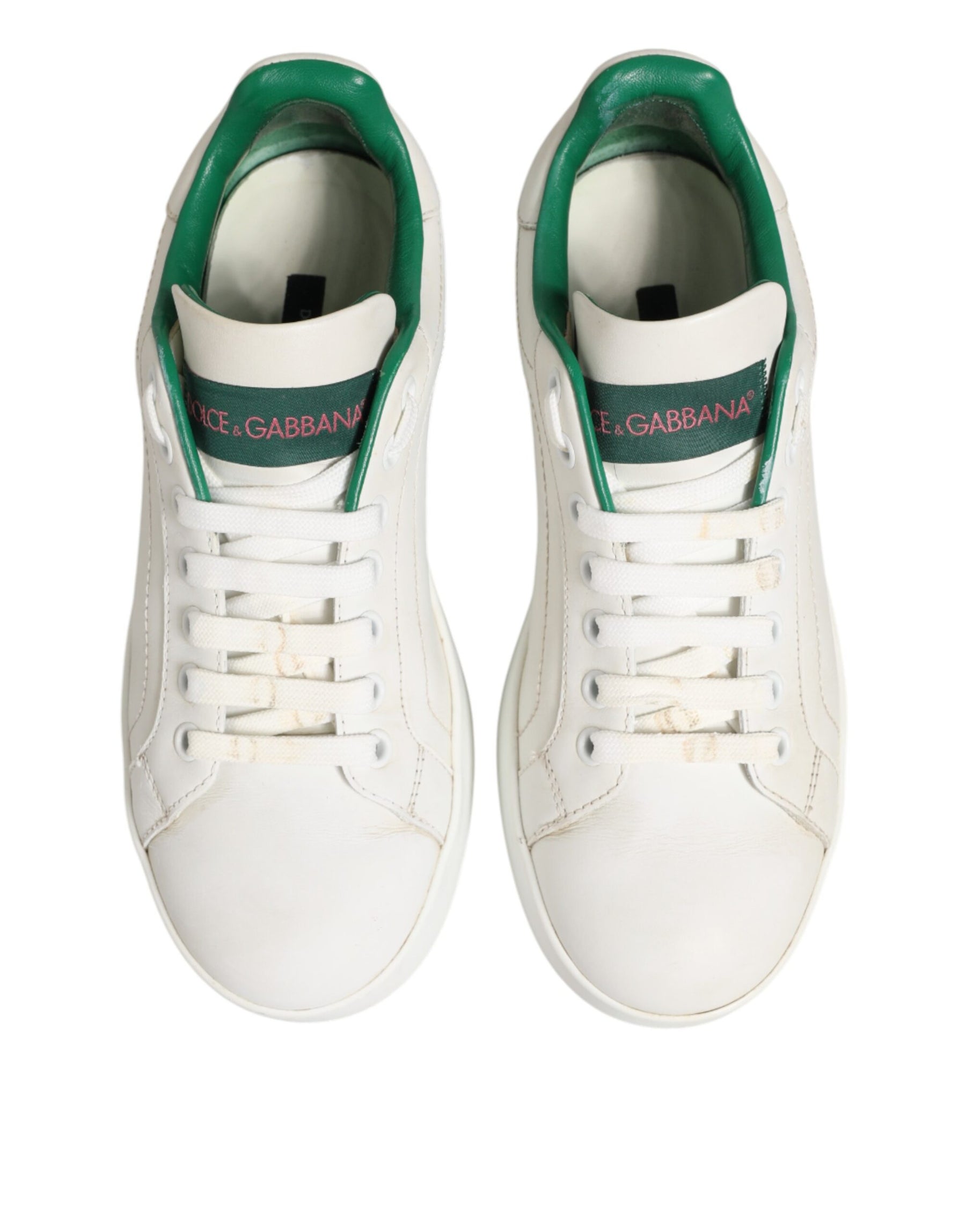 Dolce & Gabbana White Green Leather Low Top Sneakers Shoes | Regal Royce