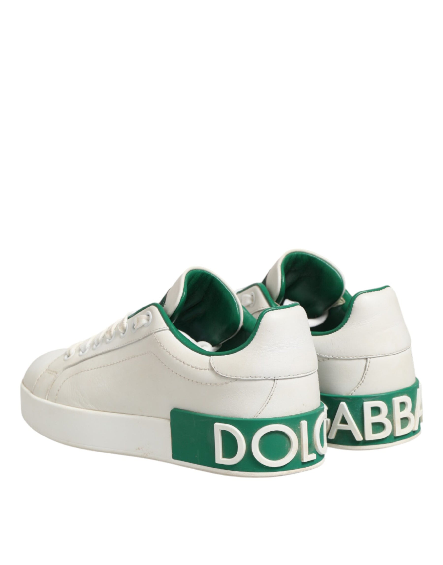 Dolce & Gabbana White Green Leather Low Top Sneakers Shoes | Regal Royce