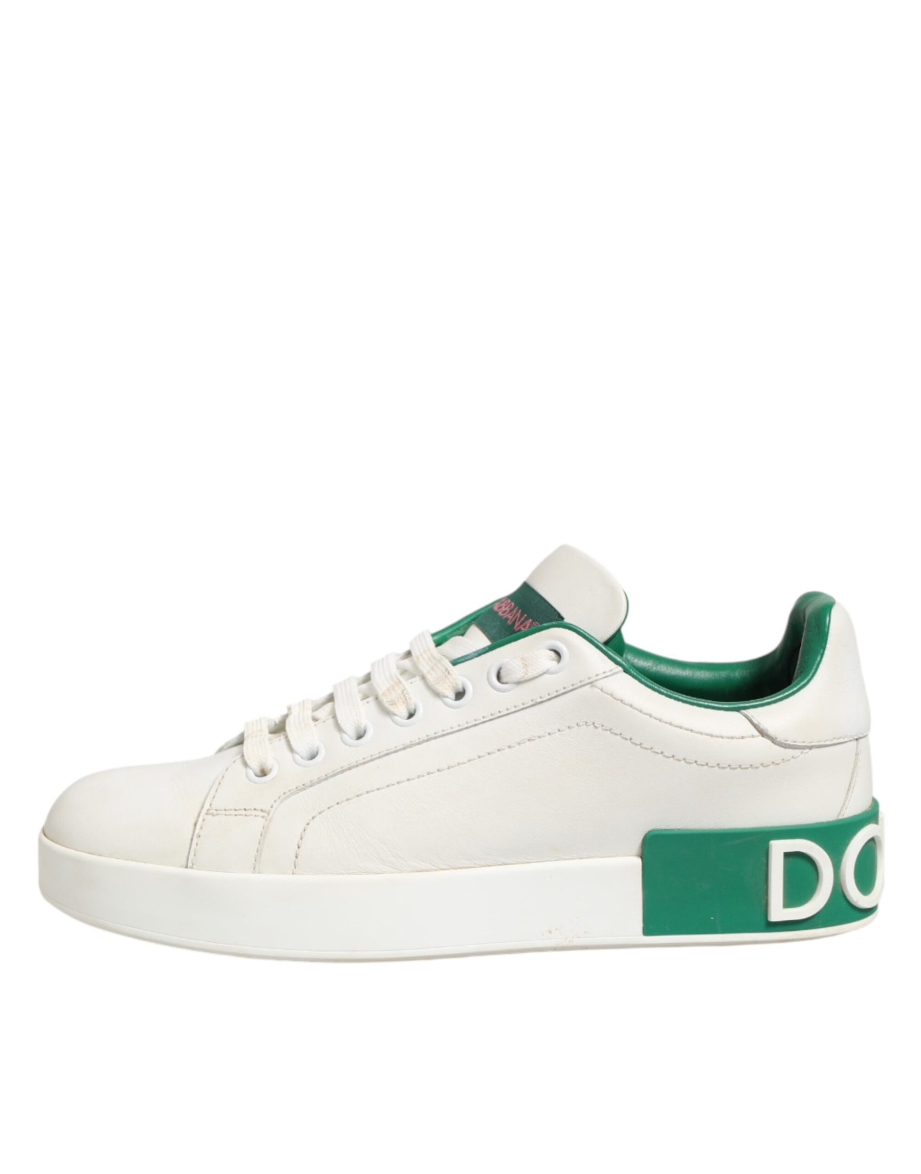 Dolce & Gabbana White Green Leather Low Top Sneakers Shoes | Regal Royce