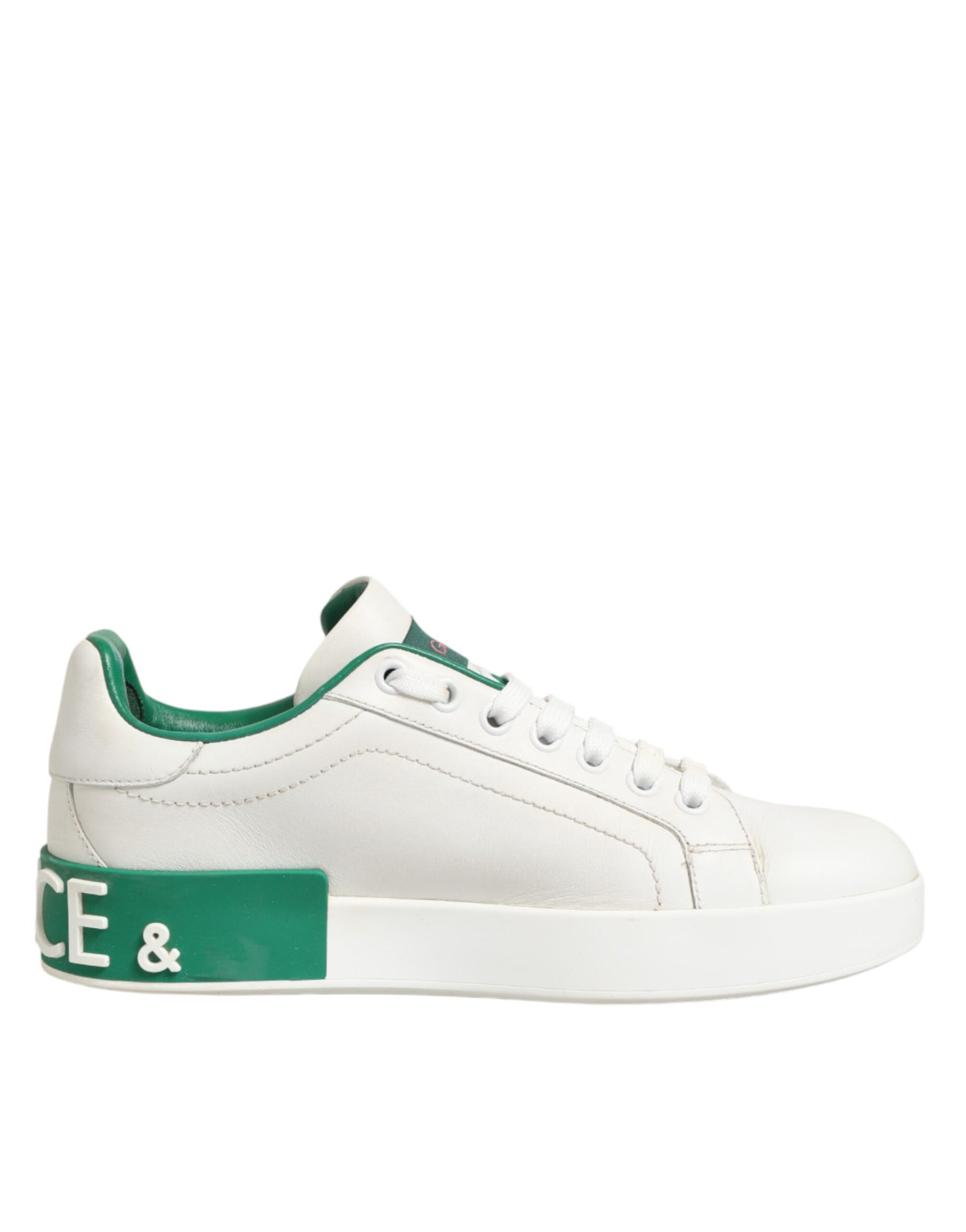 Dolce & Gabbana White Green Leather Low Top Sneakers Shoes | Regal Royce