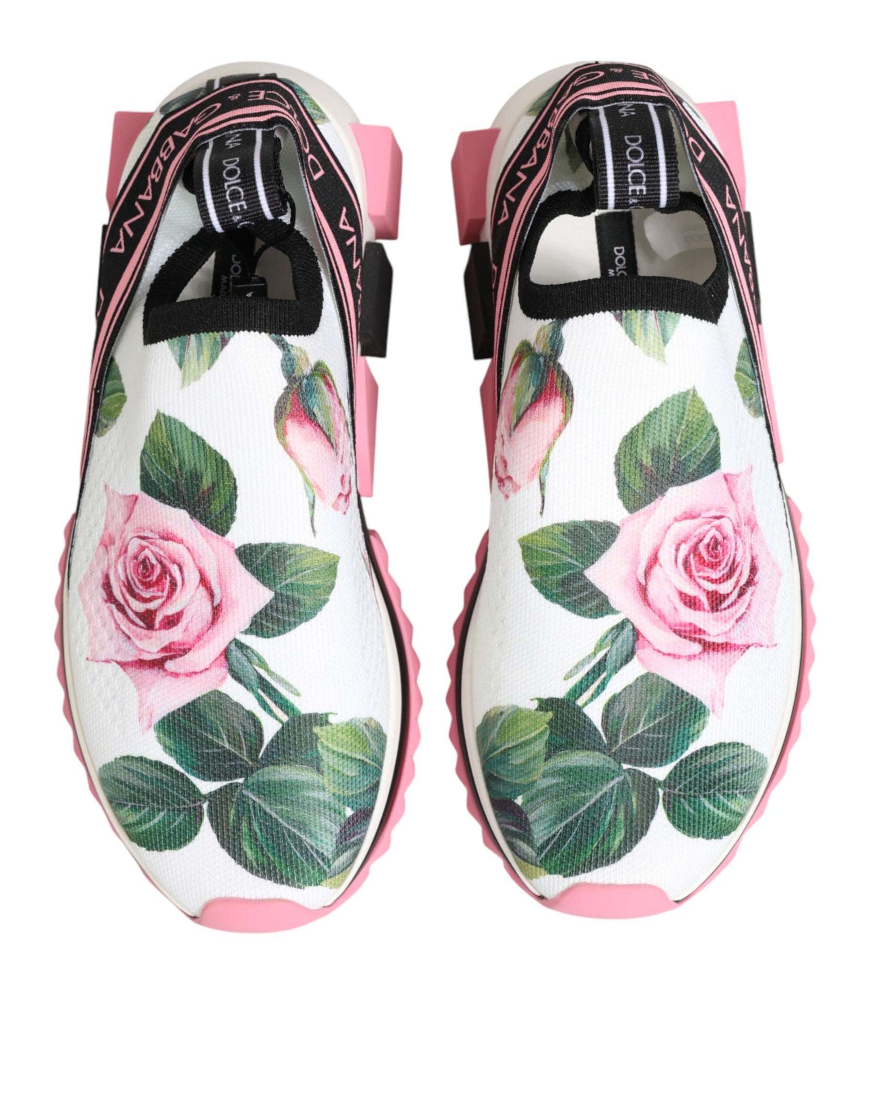 Dolce & Gabbana White Rose Print Sorrento Sneakers Shoes | Regal Royce
