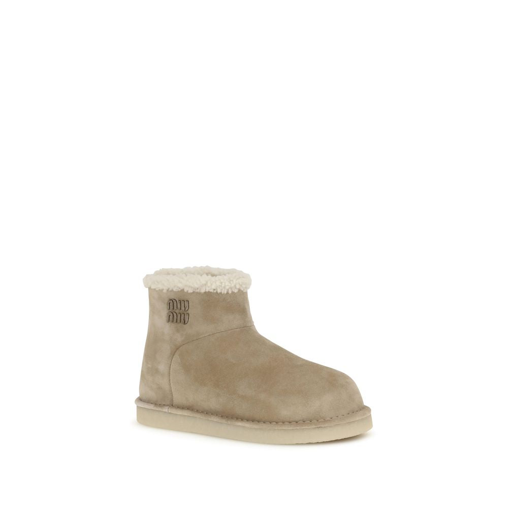 Miu Miu Beige Leather Flat Boots | Regal Royce