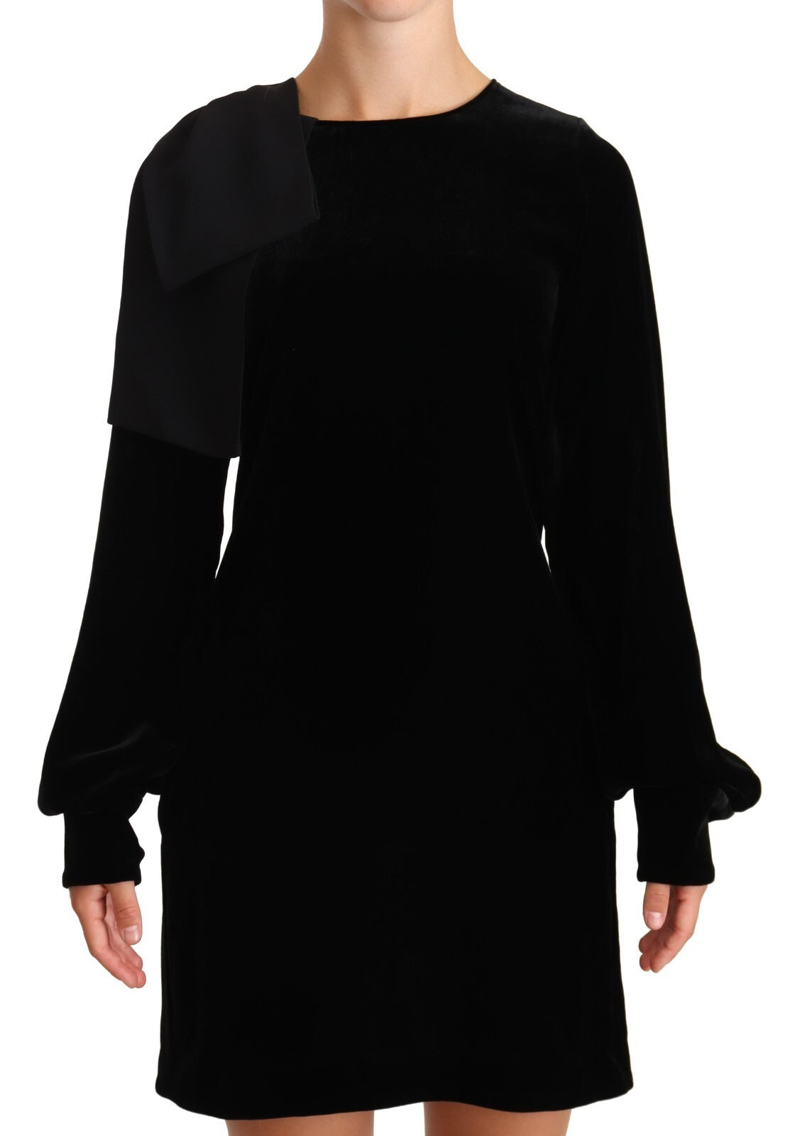 N.21 Sheath A-line Black Viscose Long Sleeves Round Neck Mini Dress | Regal Royce