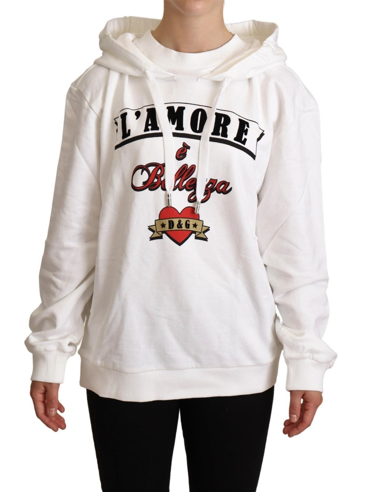 Dolce & Gabbana White L'Amore Hooded Pullover Sweater | Regal Royce